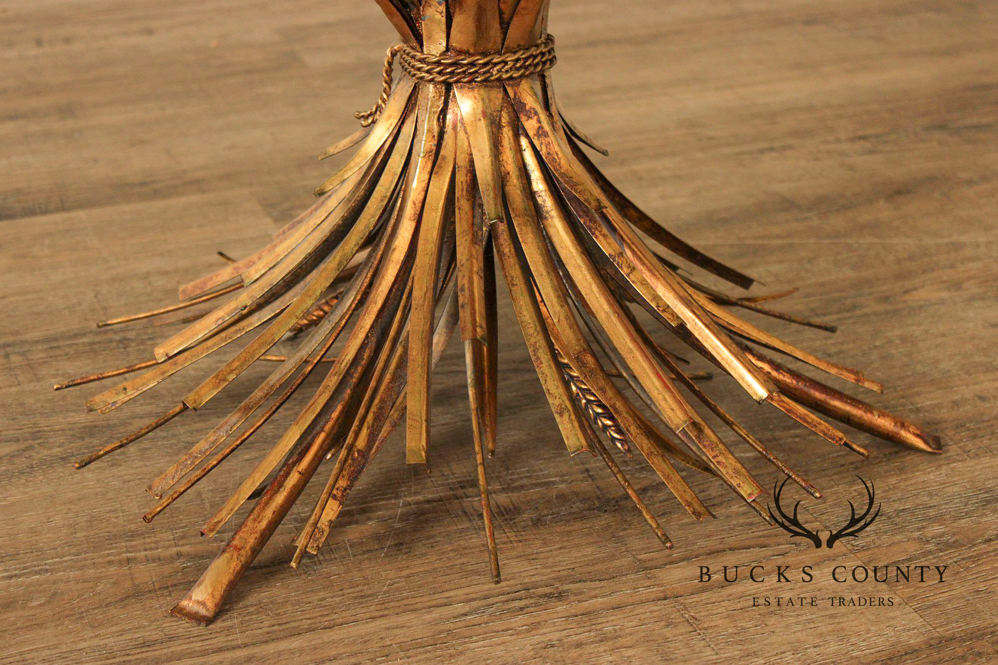 Hollywood Regency Glass Top Wheat Sheaf Coffee Table