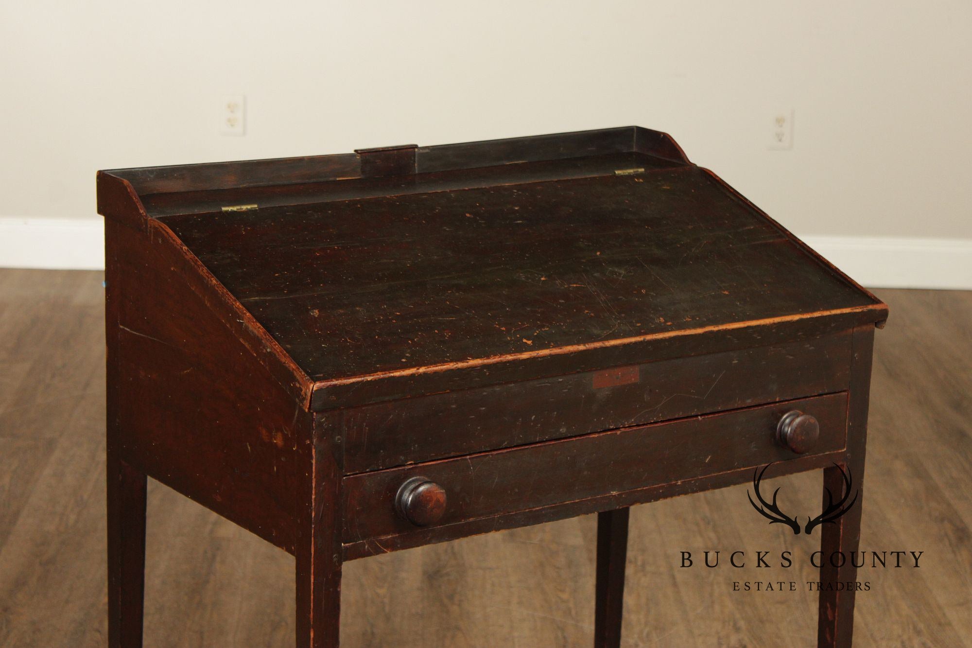 Antique Country Sheraton Slant Front Clerk’s Desk