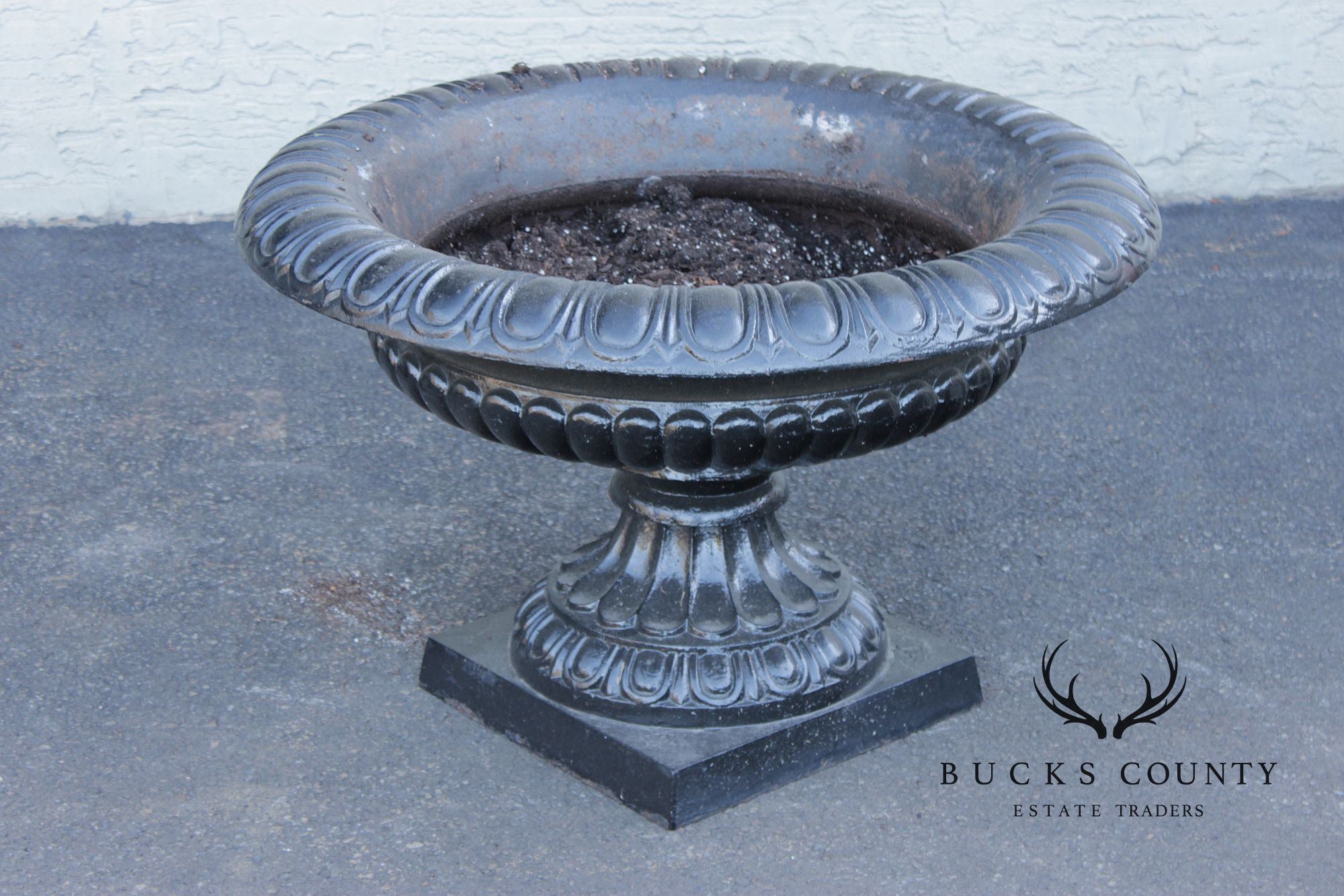 Large Cast Iron Pair Of Garden Urn Planters