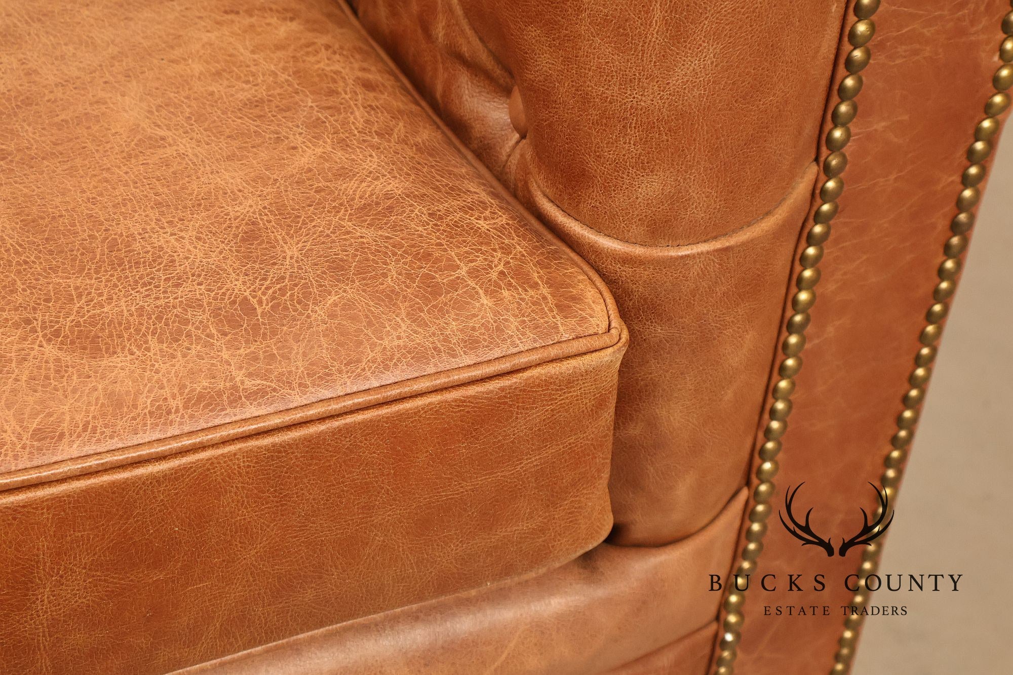 Chesterfield Style 7 Foot Distressed Brown Tufted Leather Sofa
