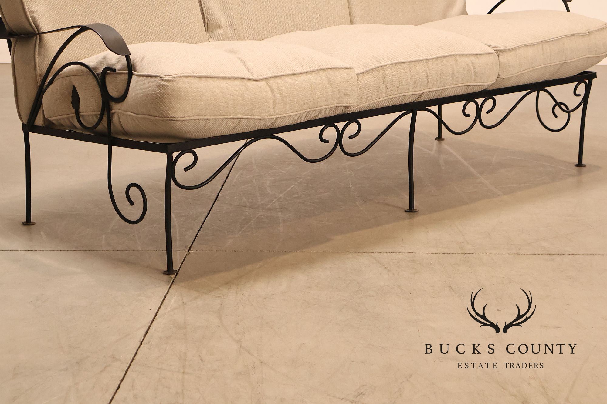 Vintage Wrought Iron Patio Garden Sofa With Cushions