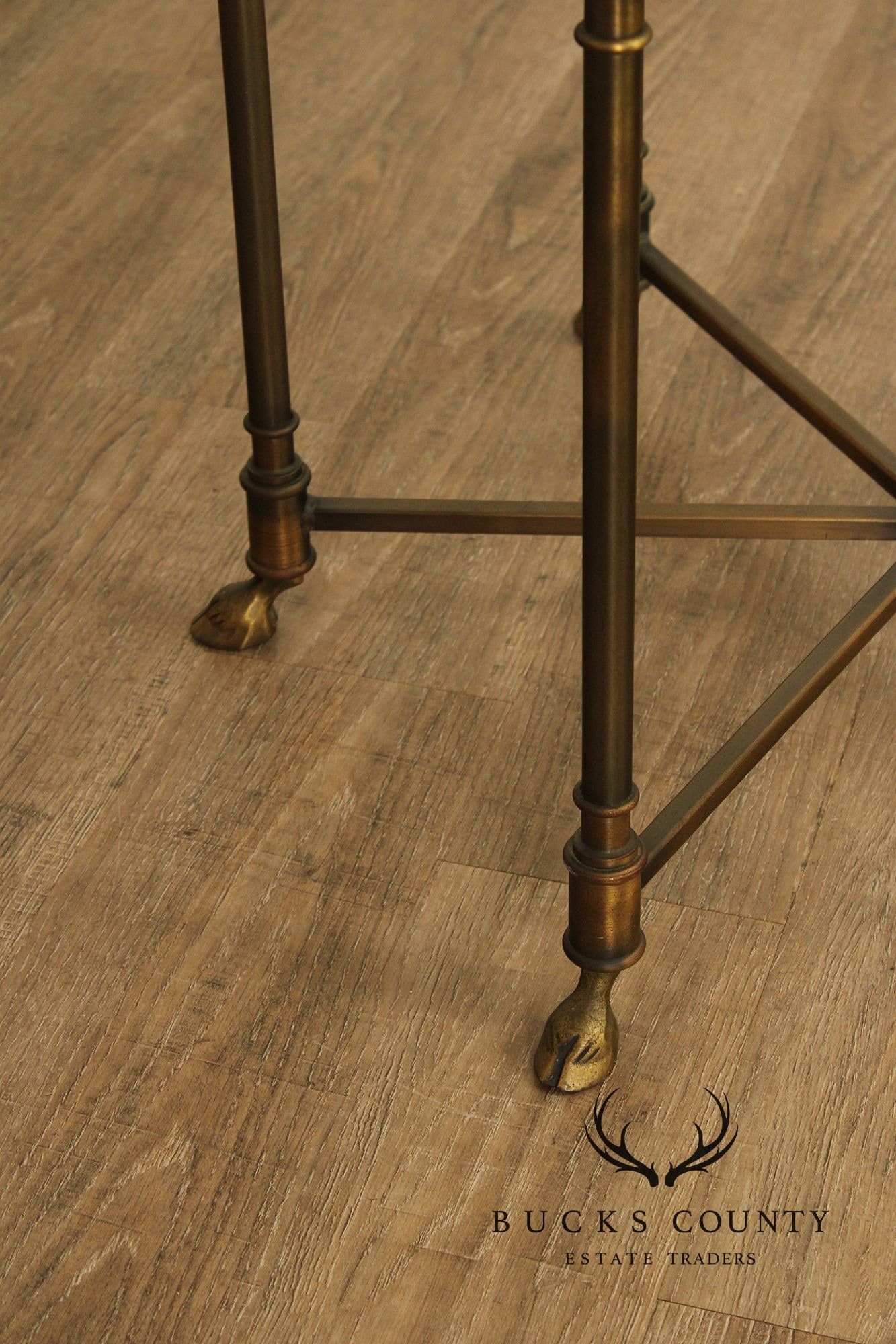 Hollywood Regency Vintage Italian Pair of Glass Top Brass Side Tables