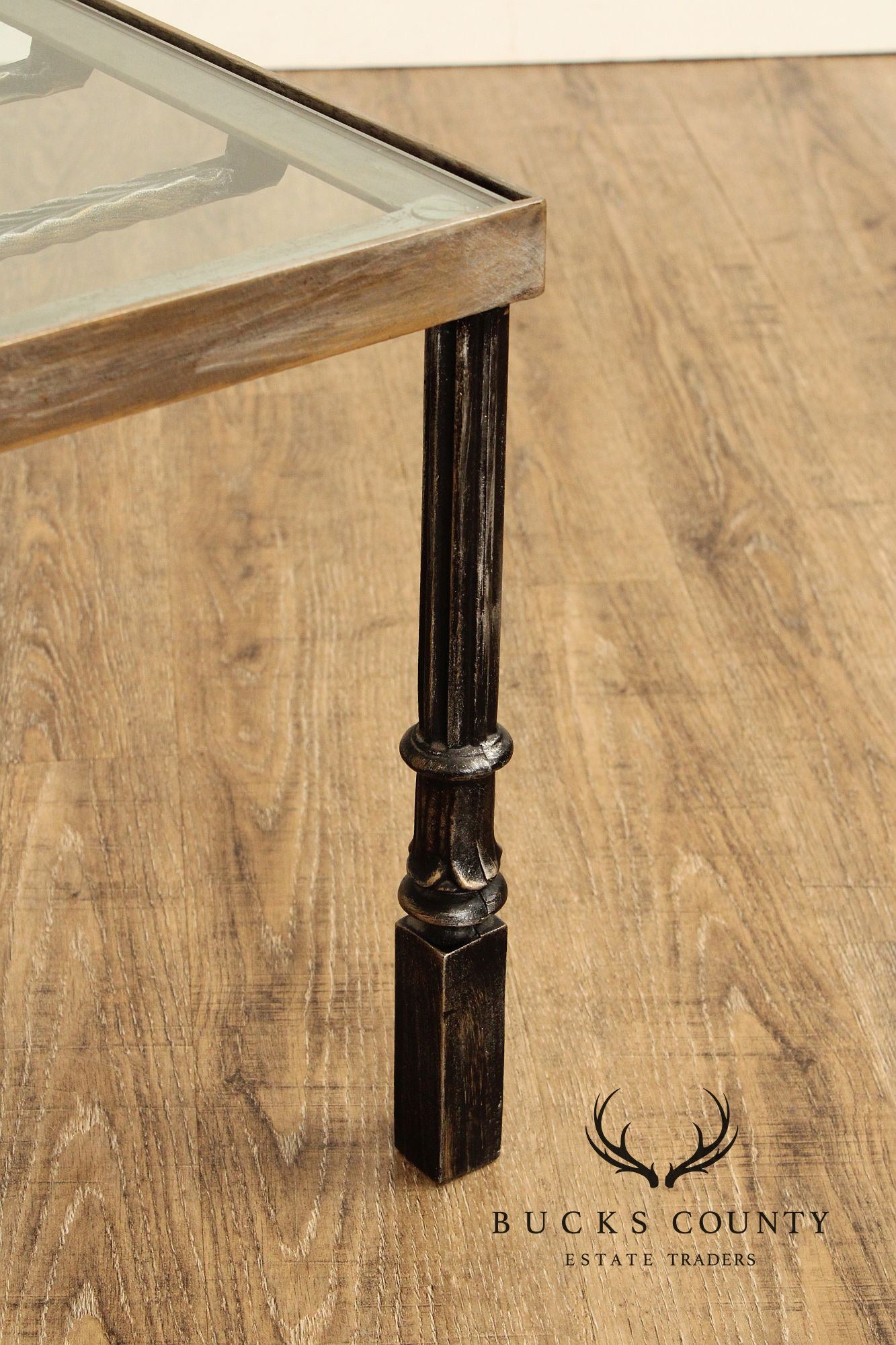 Renaissance Style Cast Iron Glass Top Coffee Table