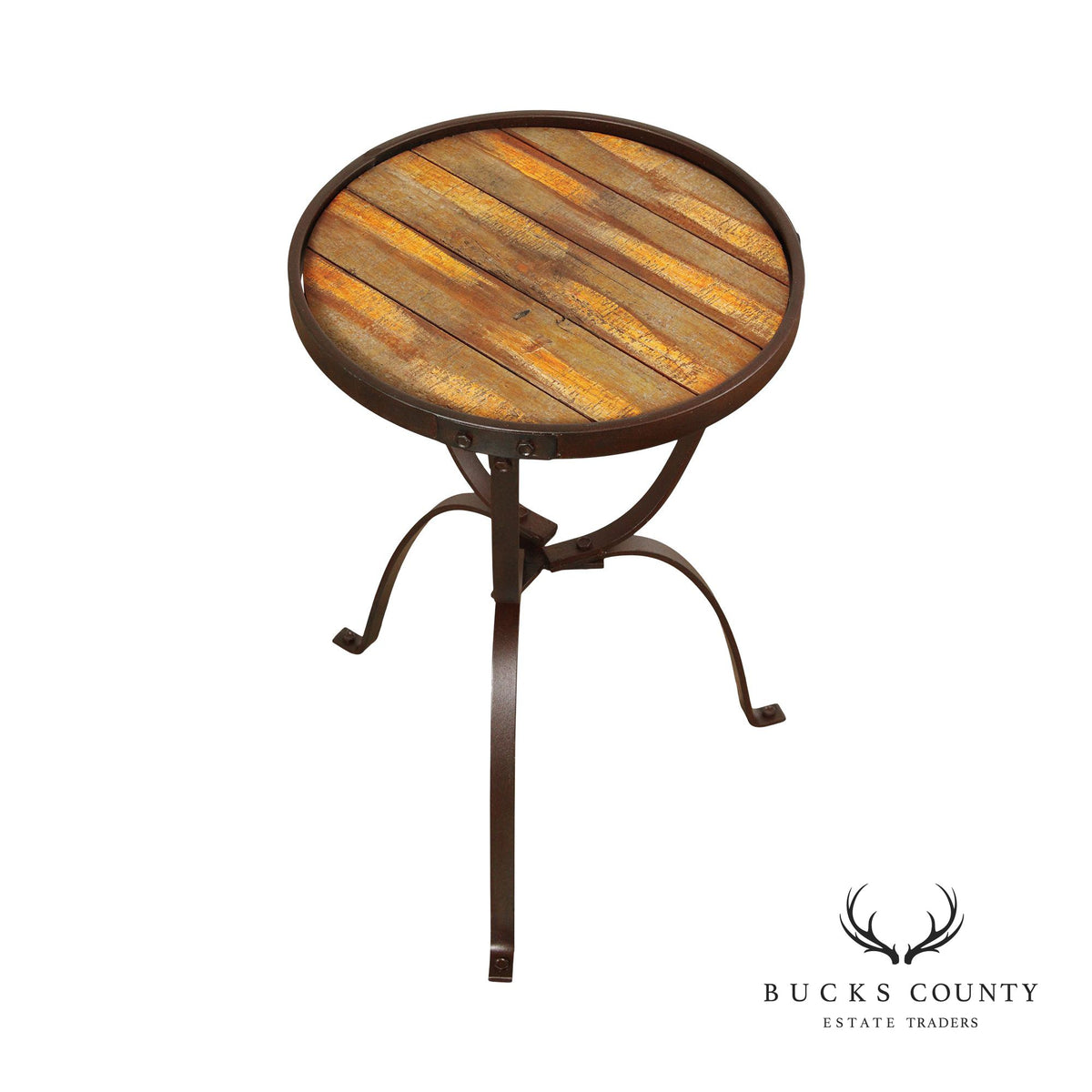 Industrial Style Iron And Round Wood Top Side Table