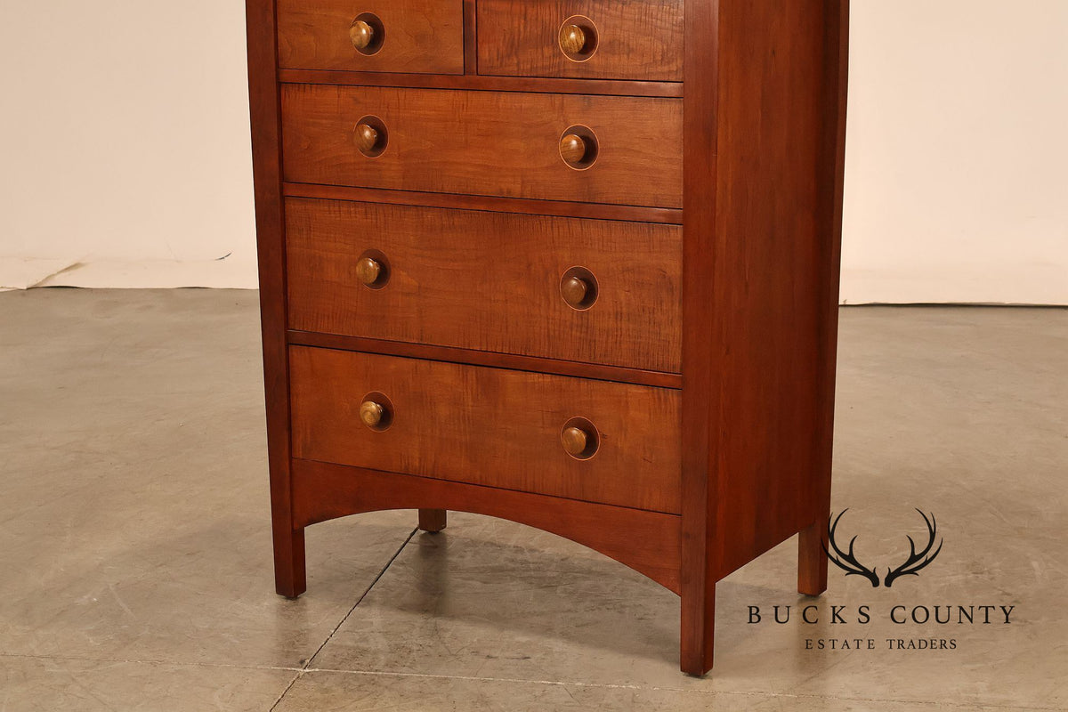 Stickley Mission Collection Harvey Ellis Cherry Inlaid Tall Chest Of Drawers