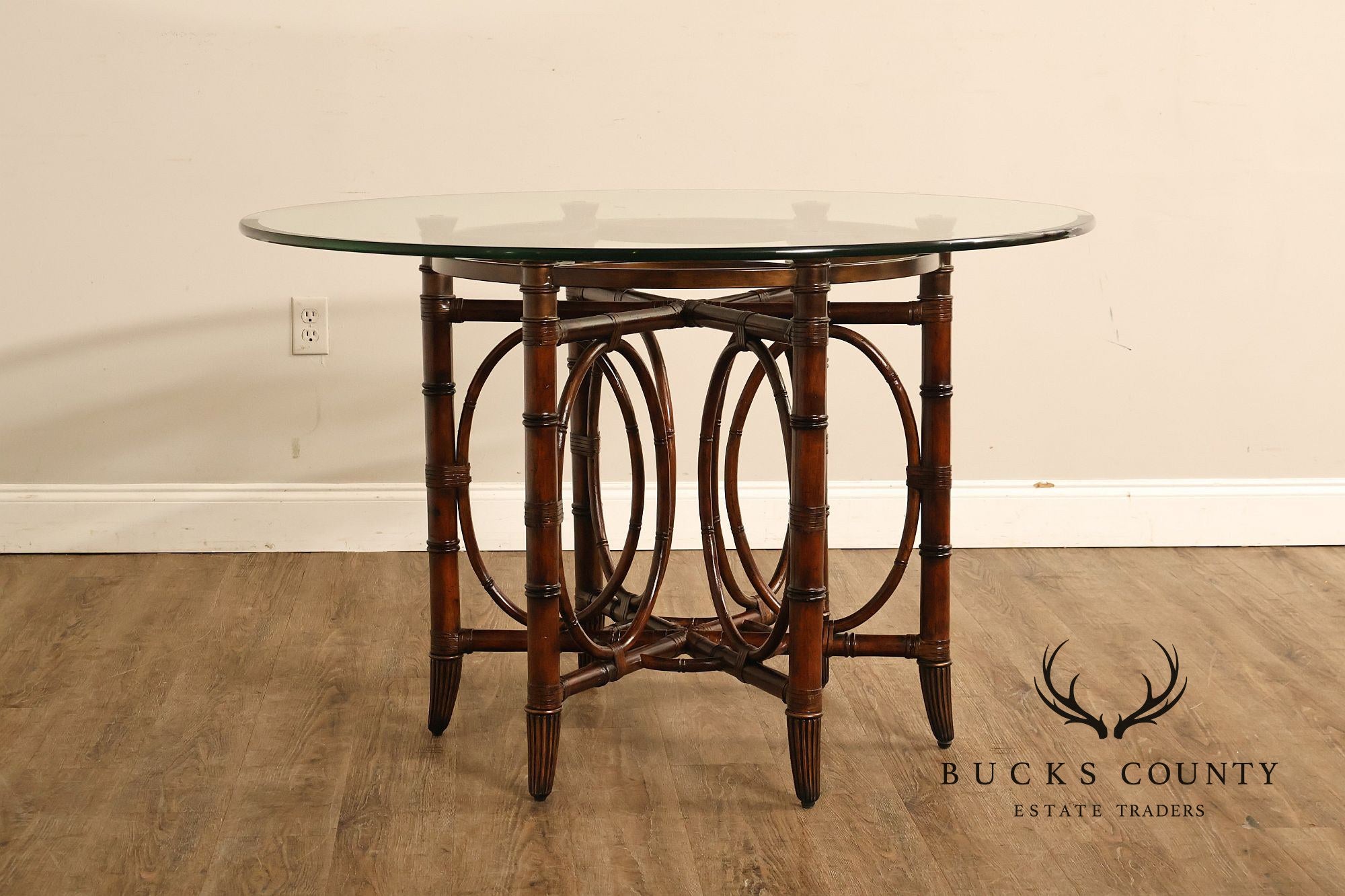 Faux Bamboo Base 48" Round Glass Top Dining Table