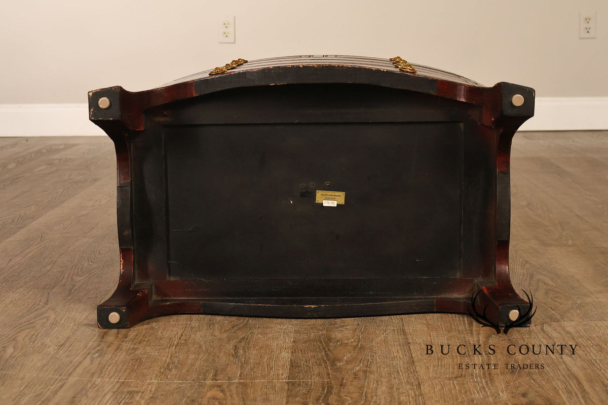 Maitland-Smith Neoclassical Leather Wrapped Bow Front Bedside Chest