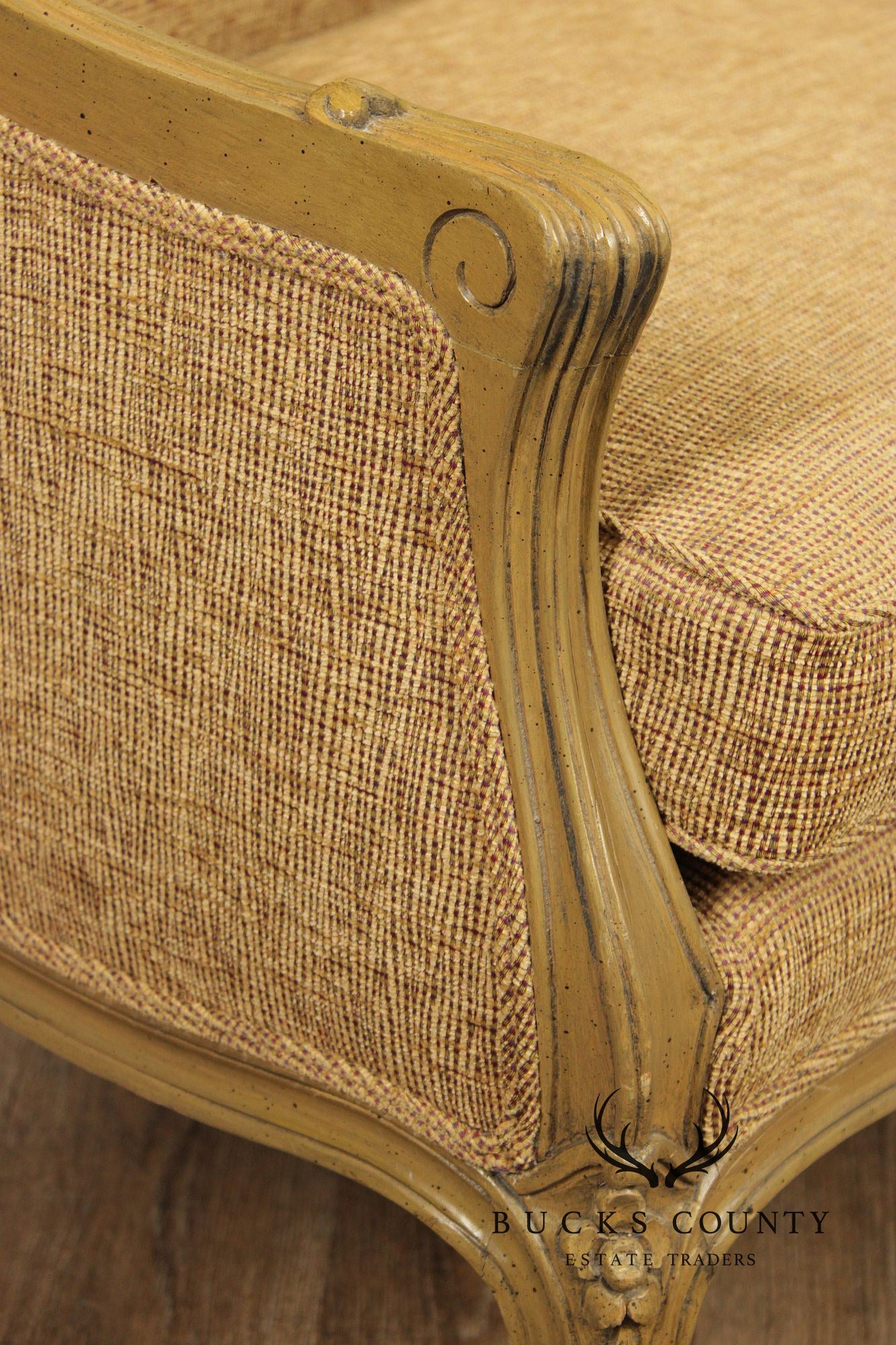 French Louis XV Style Distress Painted Settee Loveseat
