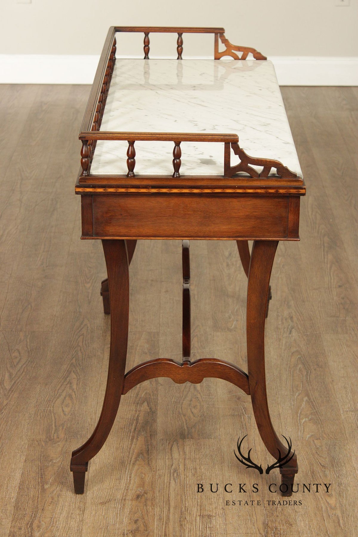 Vintage Hepplewhite Style Mahogany Marble Top Console Server Table
