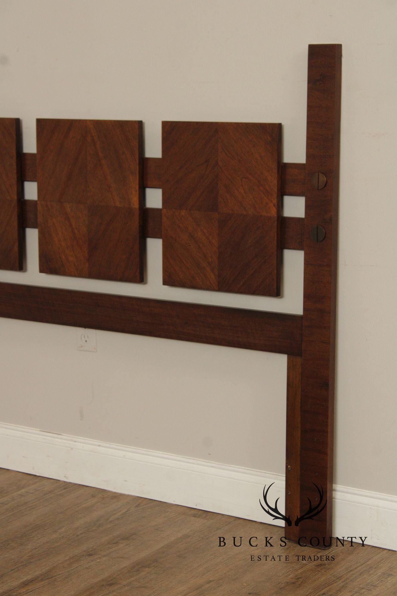 Lane Mid Century Modern Brutalist Queen Size Walnut Headboard