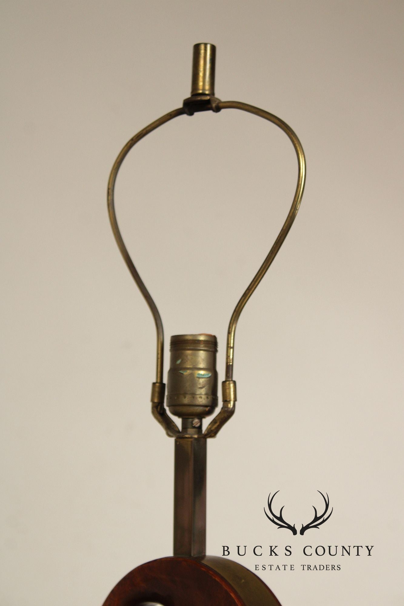 Mid Century Modern Sculpted Brass and Walnut Table Lamp By Modeline