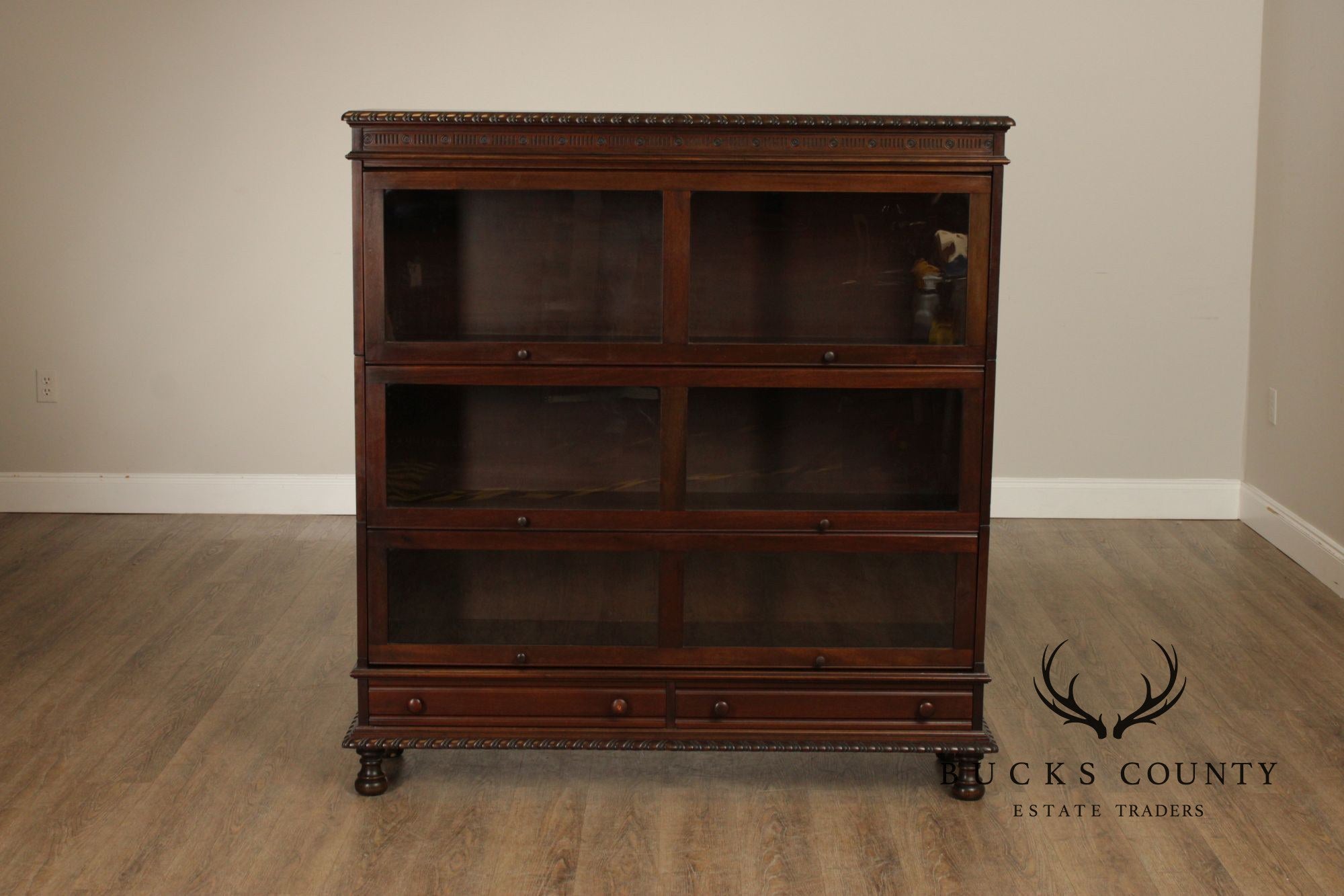 Grand Rapids Antique Mahogany Double Wide Three Stack Barrister Bookcase