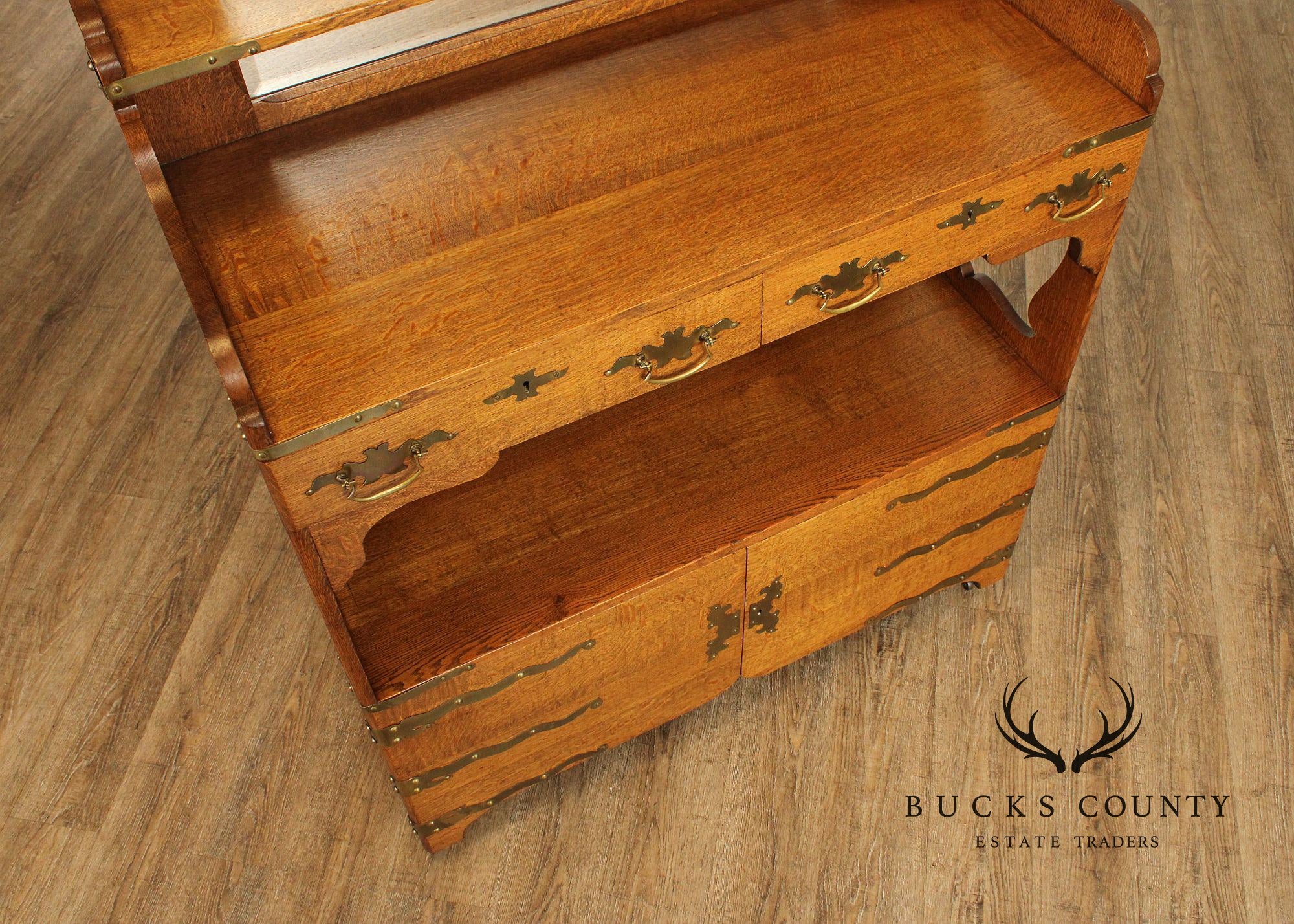 Antique Victorian Golden Oak Sideboard With Mirrored Back