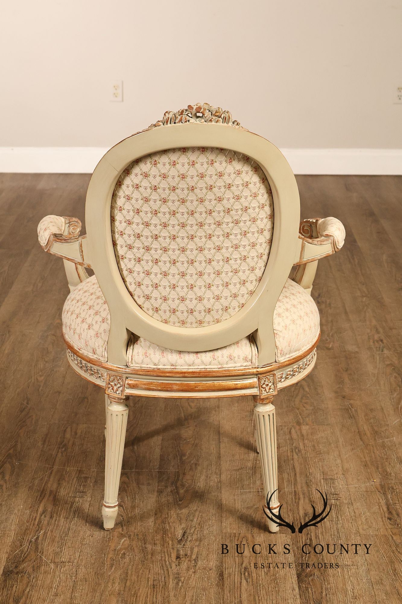 French Louis XVI Style Pair of Cream Painted Armchairs