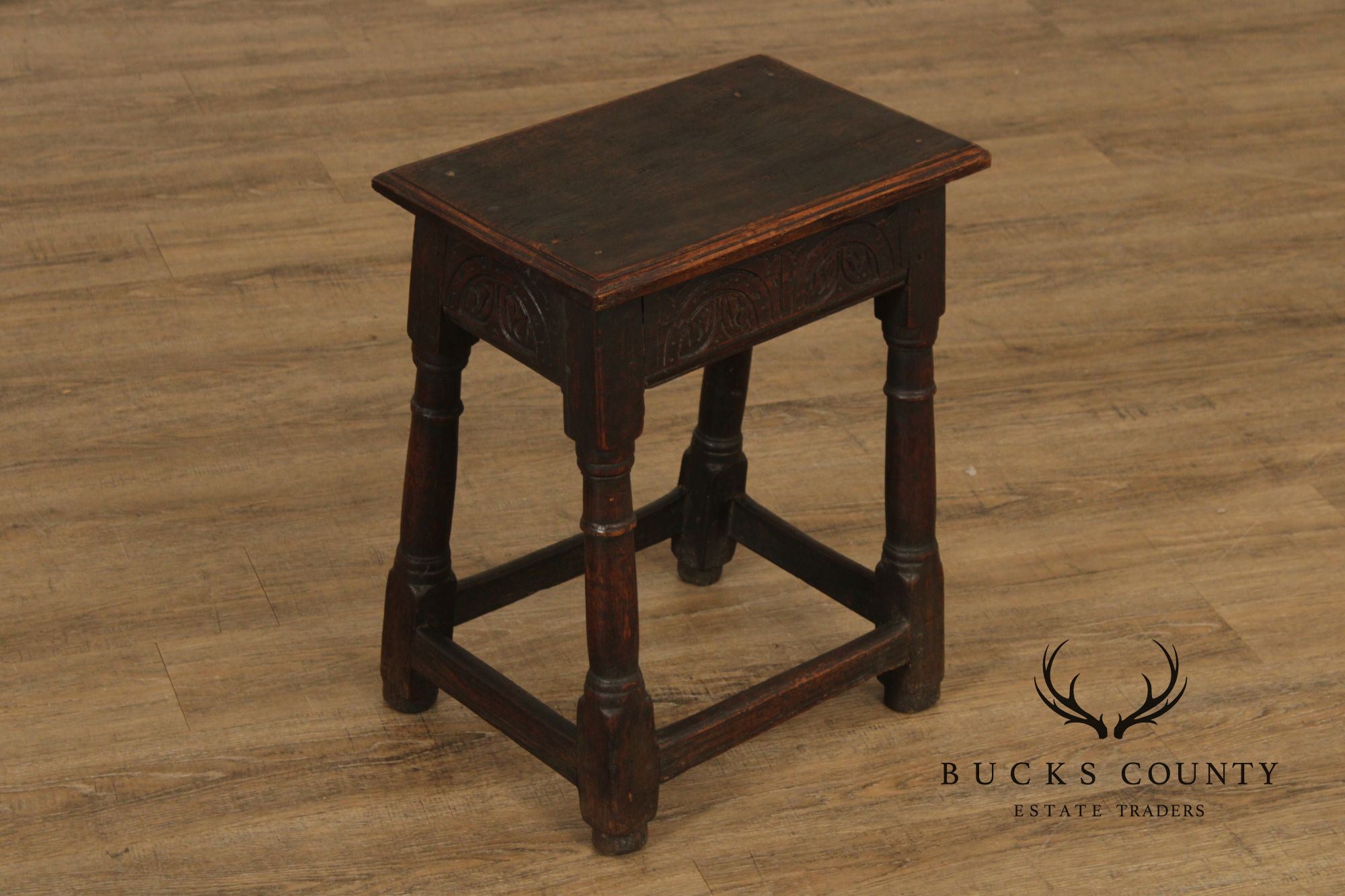 Antique English Carved Oak Joint Stool