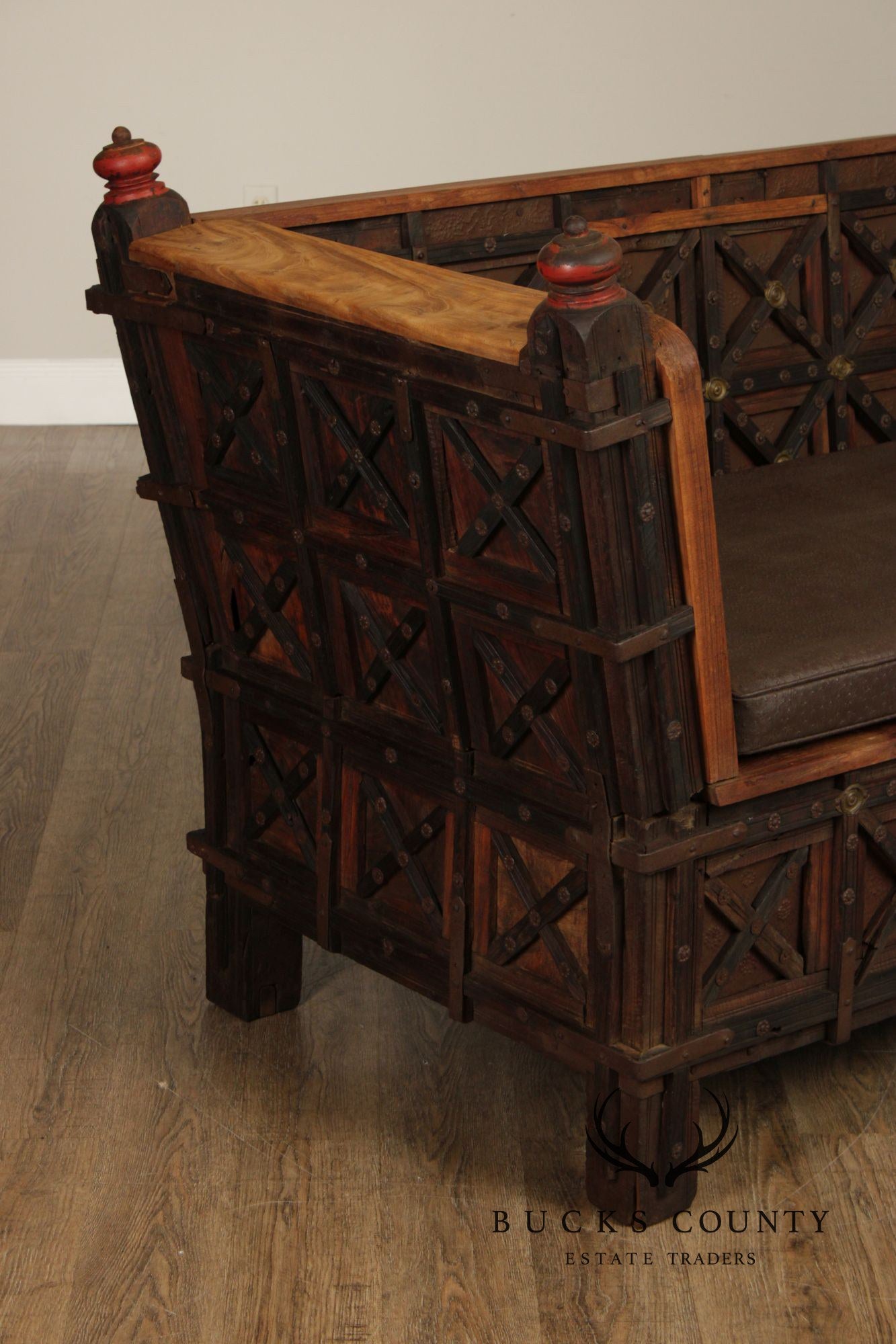Antique Indian Teak Dowry Chest Settee