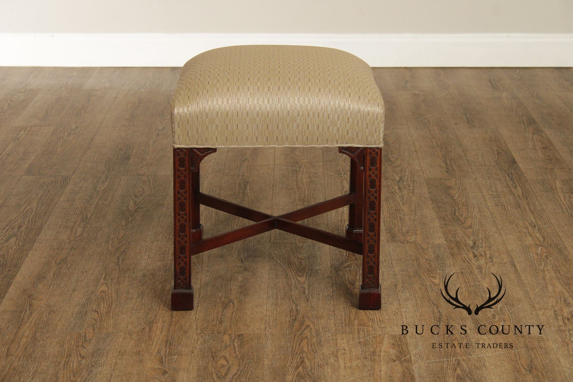 Chinese Chippendale Style Pair of Mahogany Stools