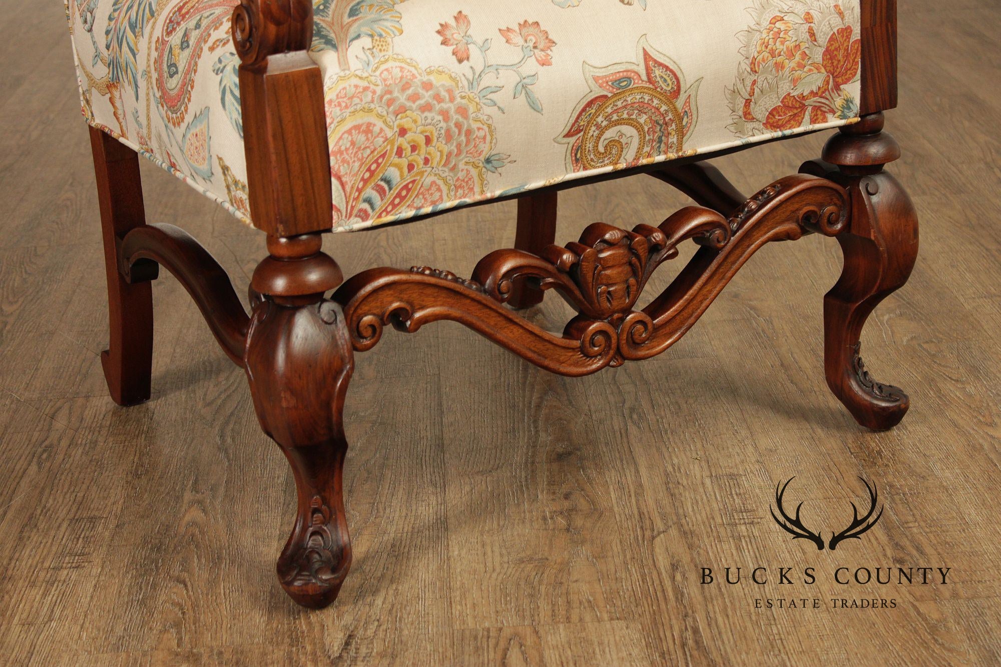 French Louis XIII Style Walnut Carved Armchair