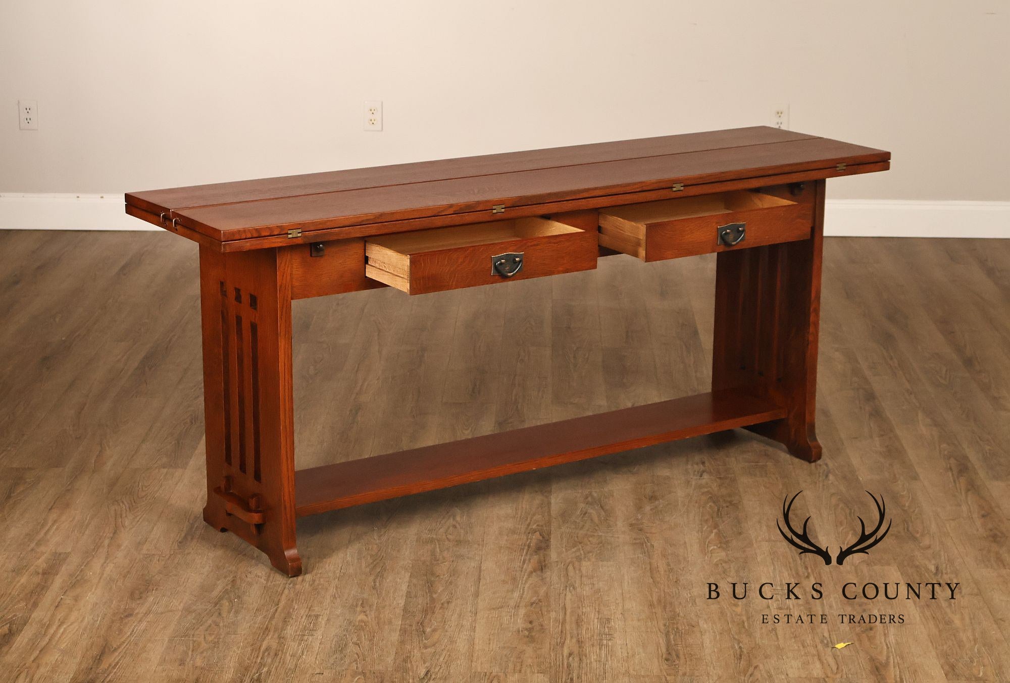 Stickley Furniture Mission Collection Oak Flip Top Harvest Console Or Dining Table