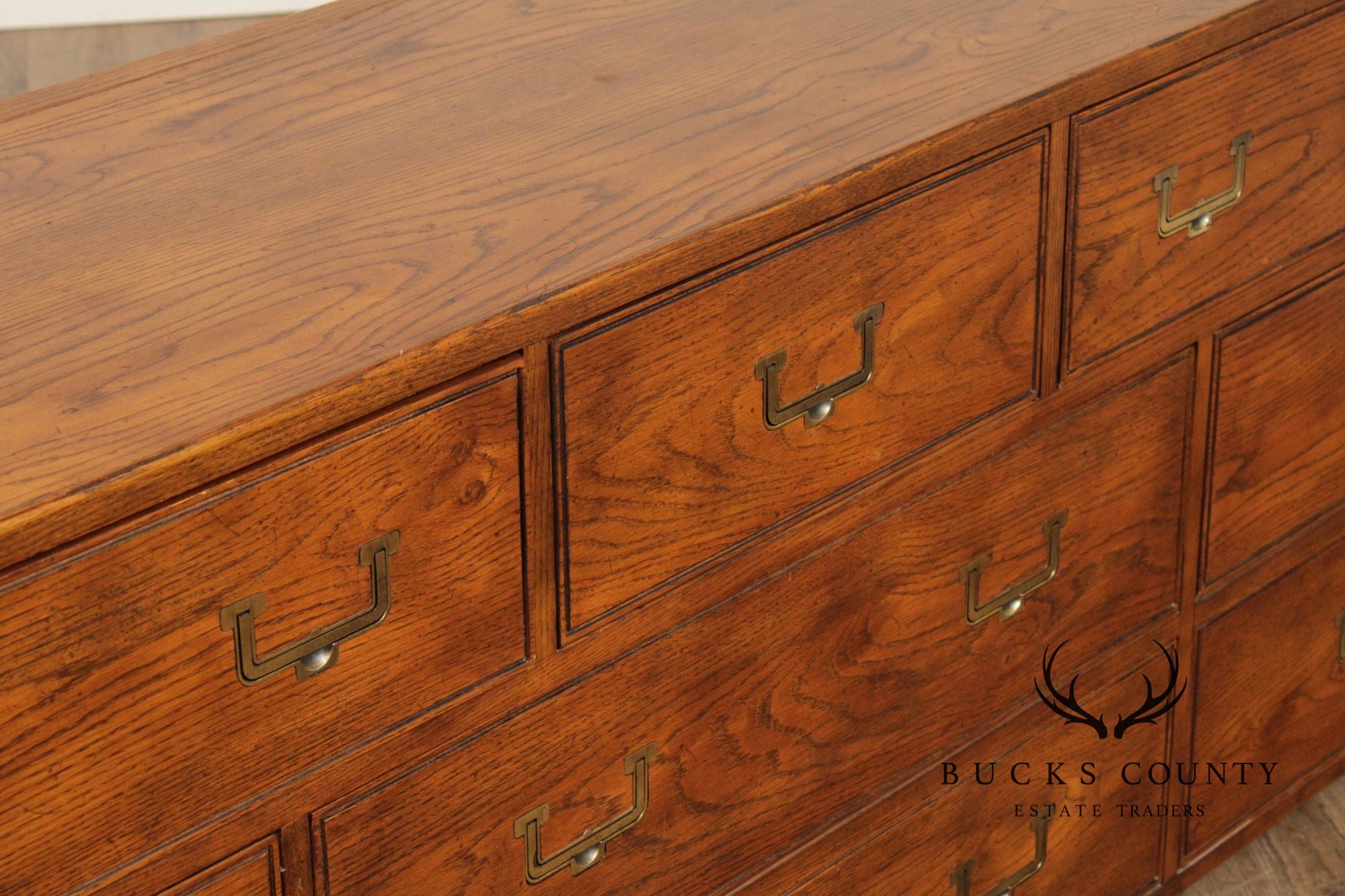 Henredon Campaign Style Oak Triple Dresser