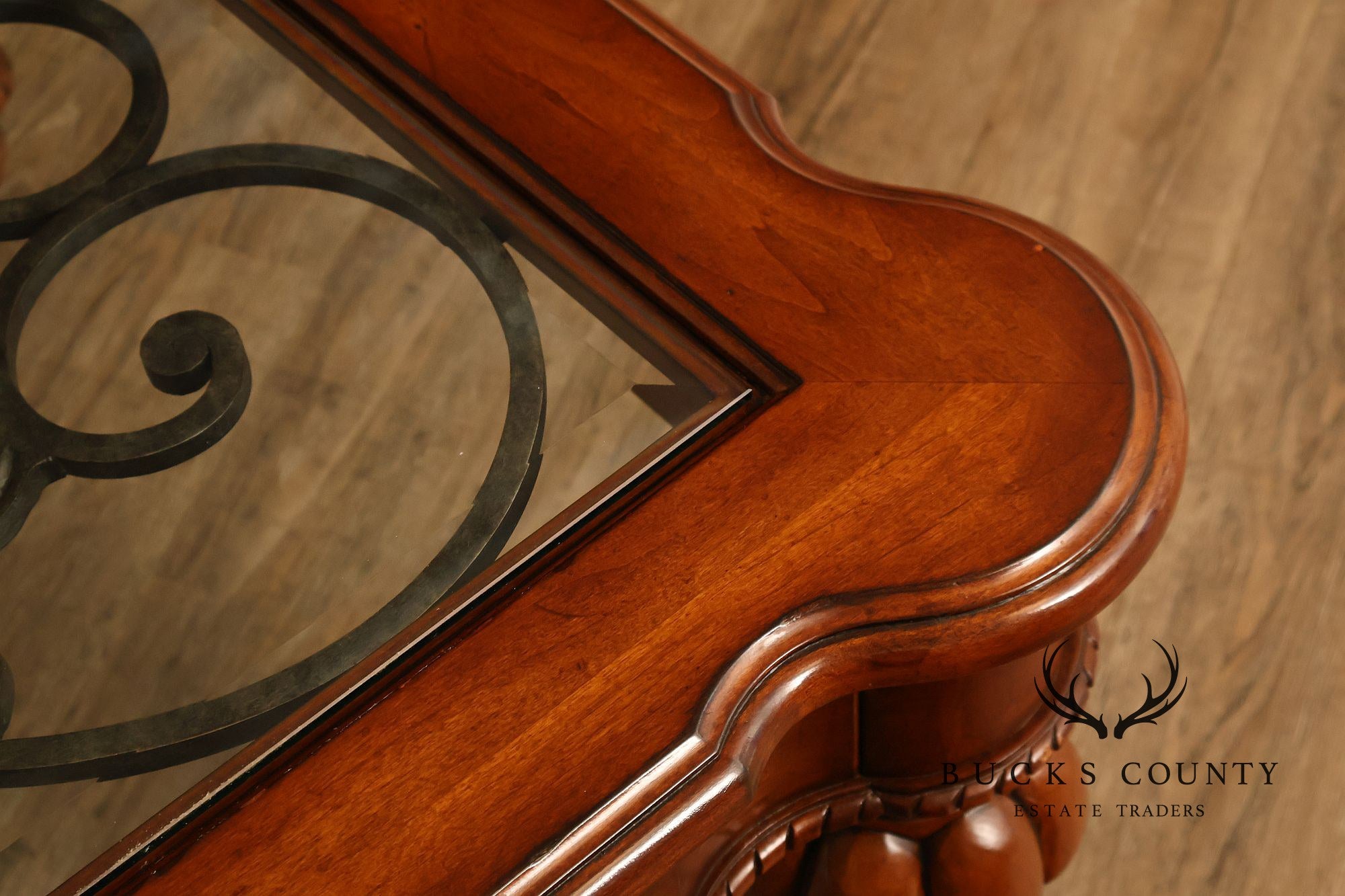 Ethan Allen Tuscany Glass Top Coffee Table With Iron Scroll Base