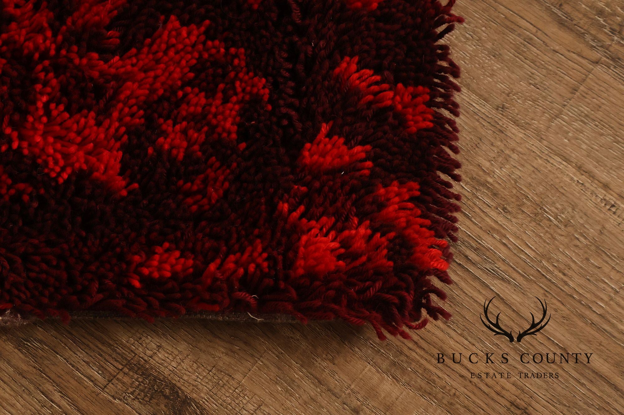 Mid Century Modern Scandinavian Rya Wool Abstract Red Shag Area Rug / Textile Wall Hanging by Ritva Puotila