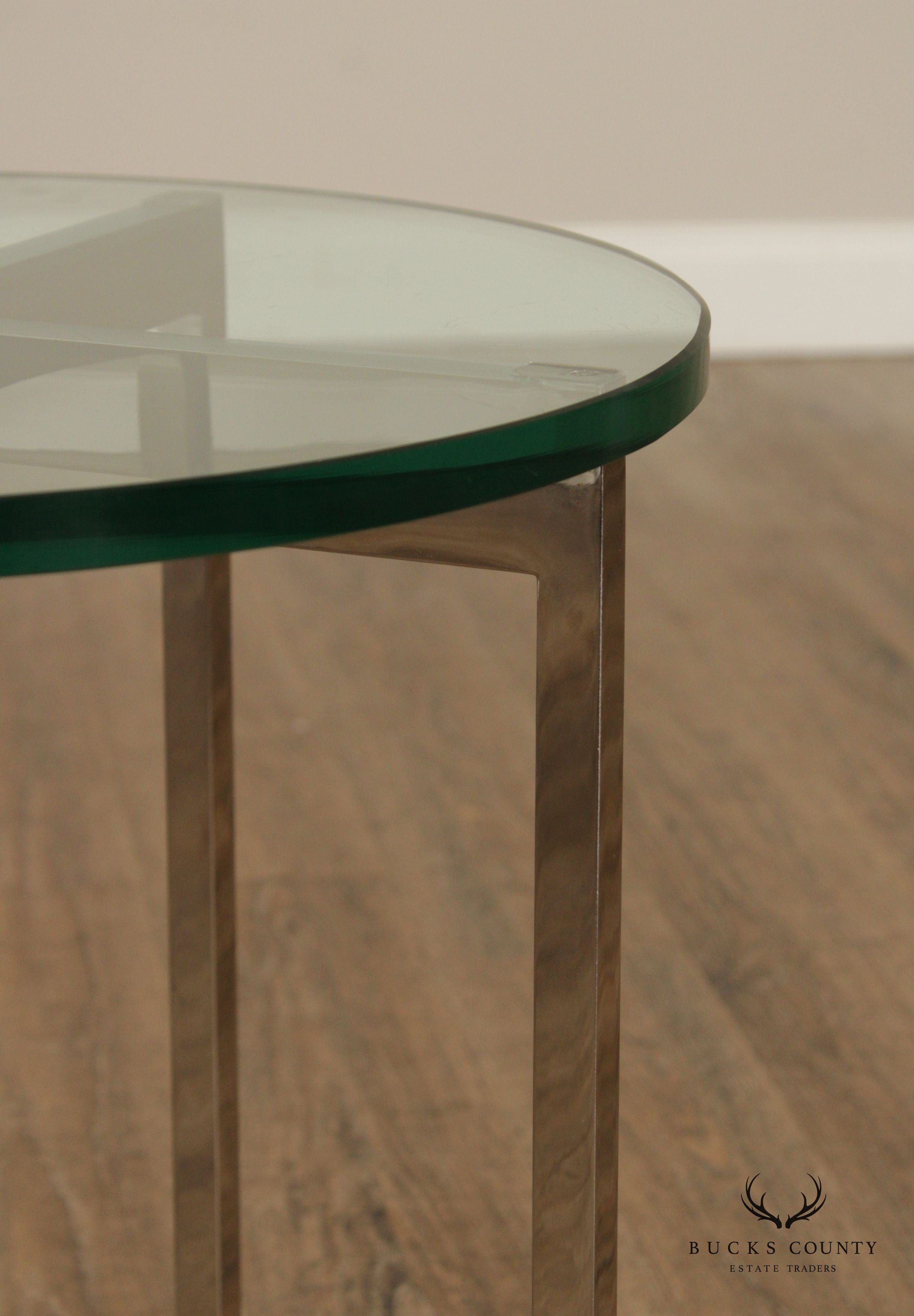 Mid Century Modern Glass Top Chrome Side Table
