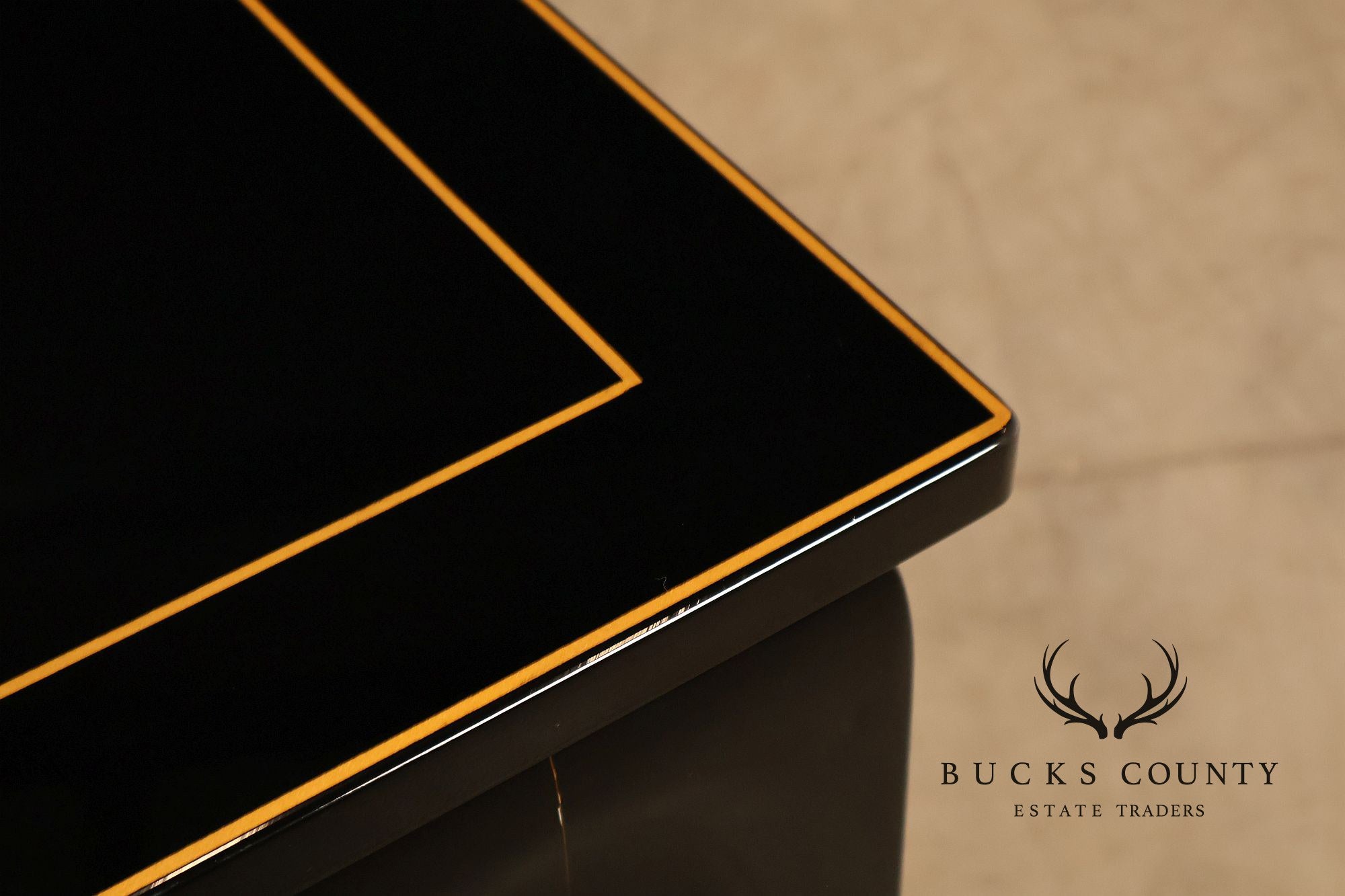 Custom Black Lacquered 12 Foot Extendable Dining Table With Gold Line Inlay
