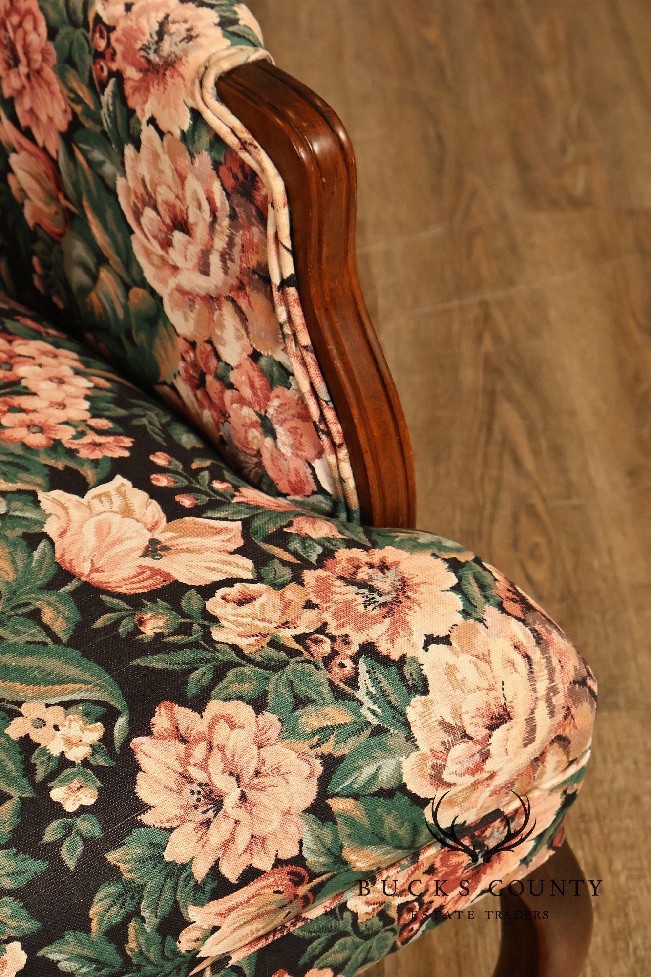 Queen Anne Style Vintage Channel Back Armchair