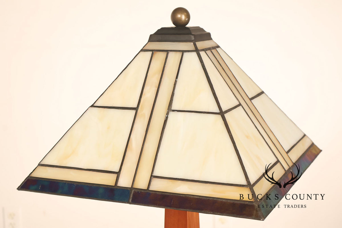 Stickley Stained Glass Shade Cherry Wood Table Lamp