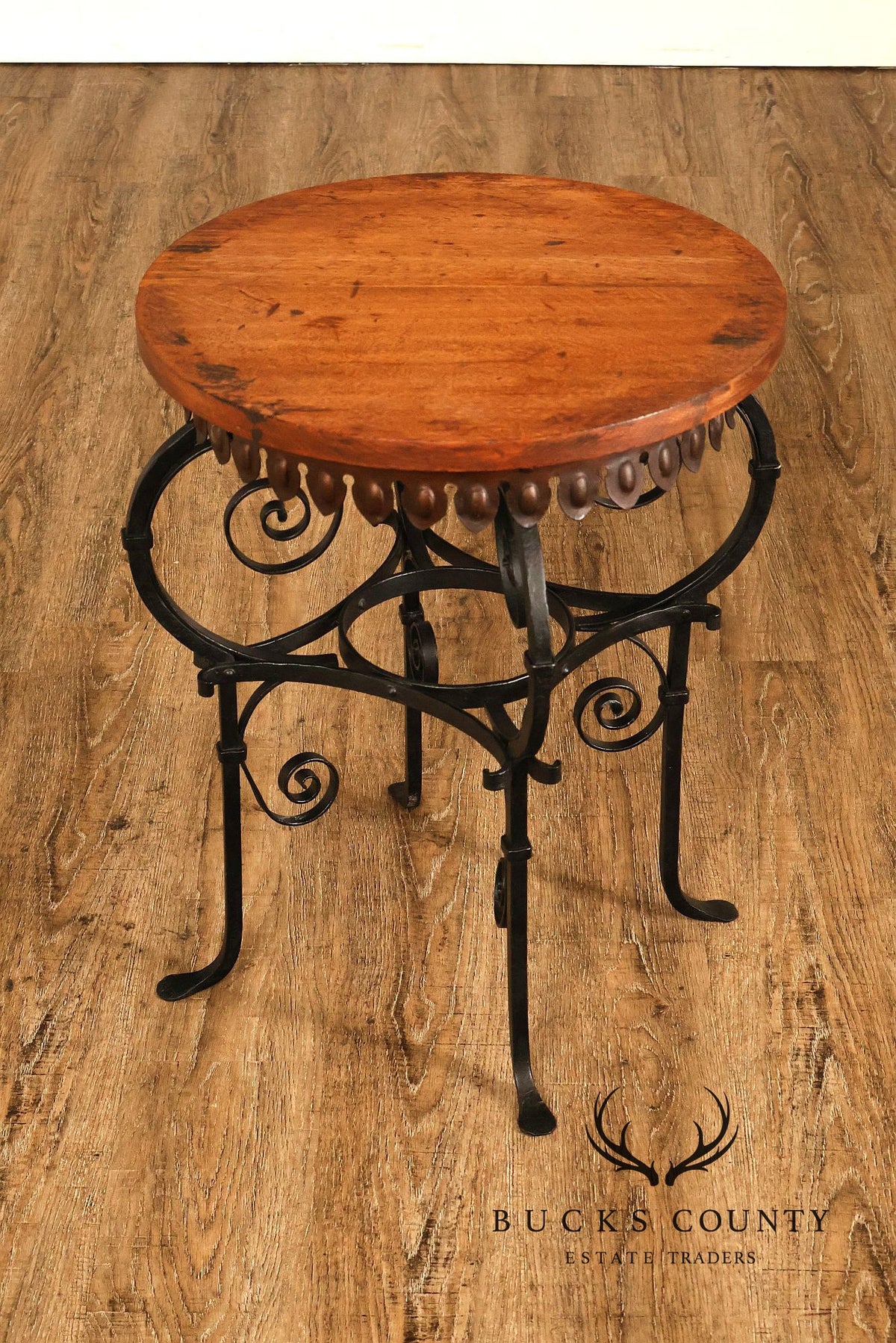 Spanish Revival Style Oak and Wrought Iron Accent Table