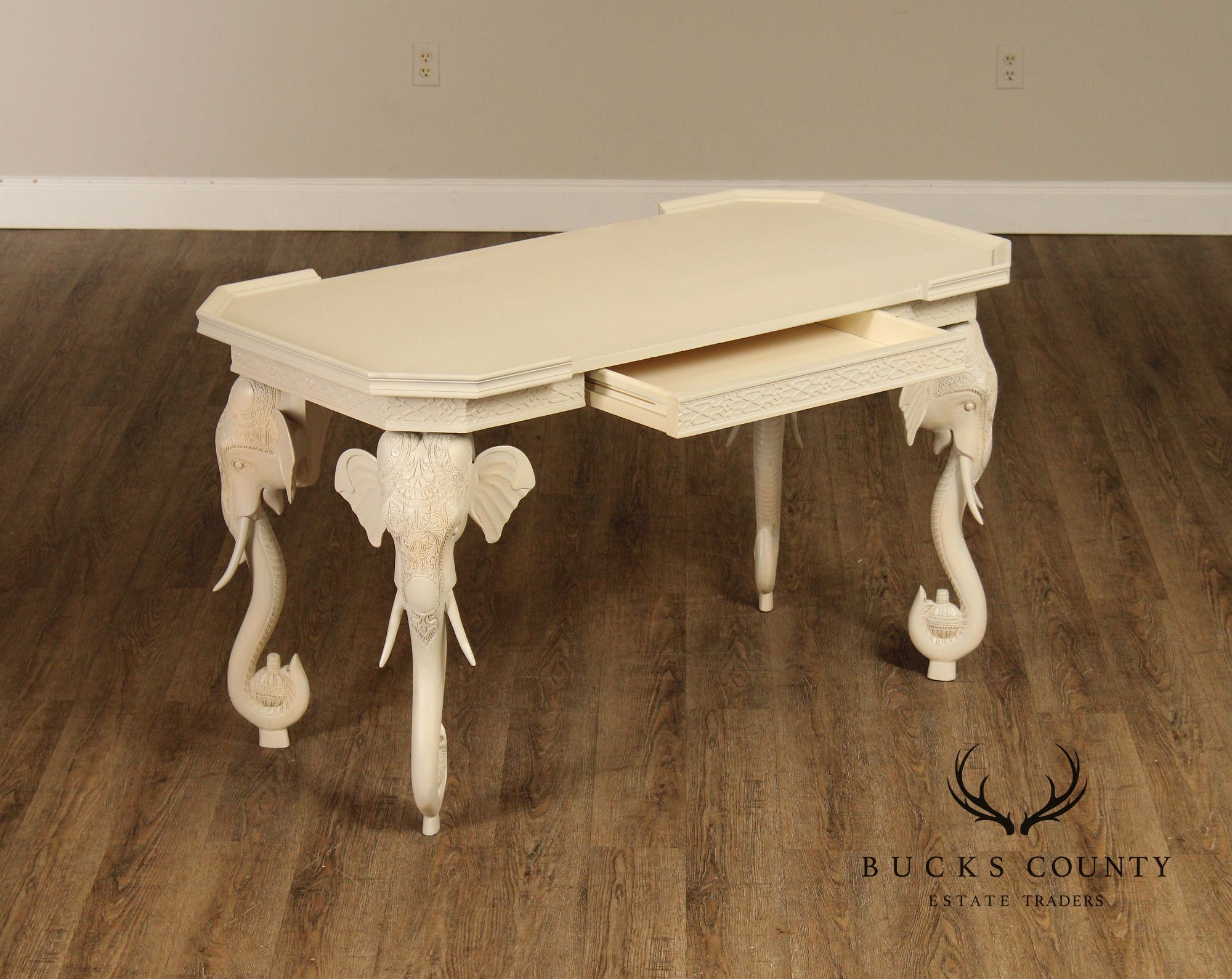 Hollywood Regency Painted Elephant Head Writing Desk