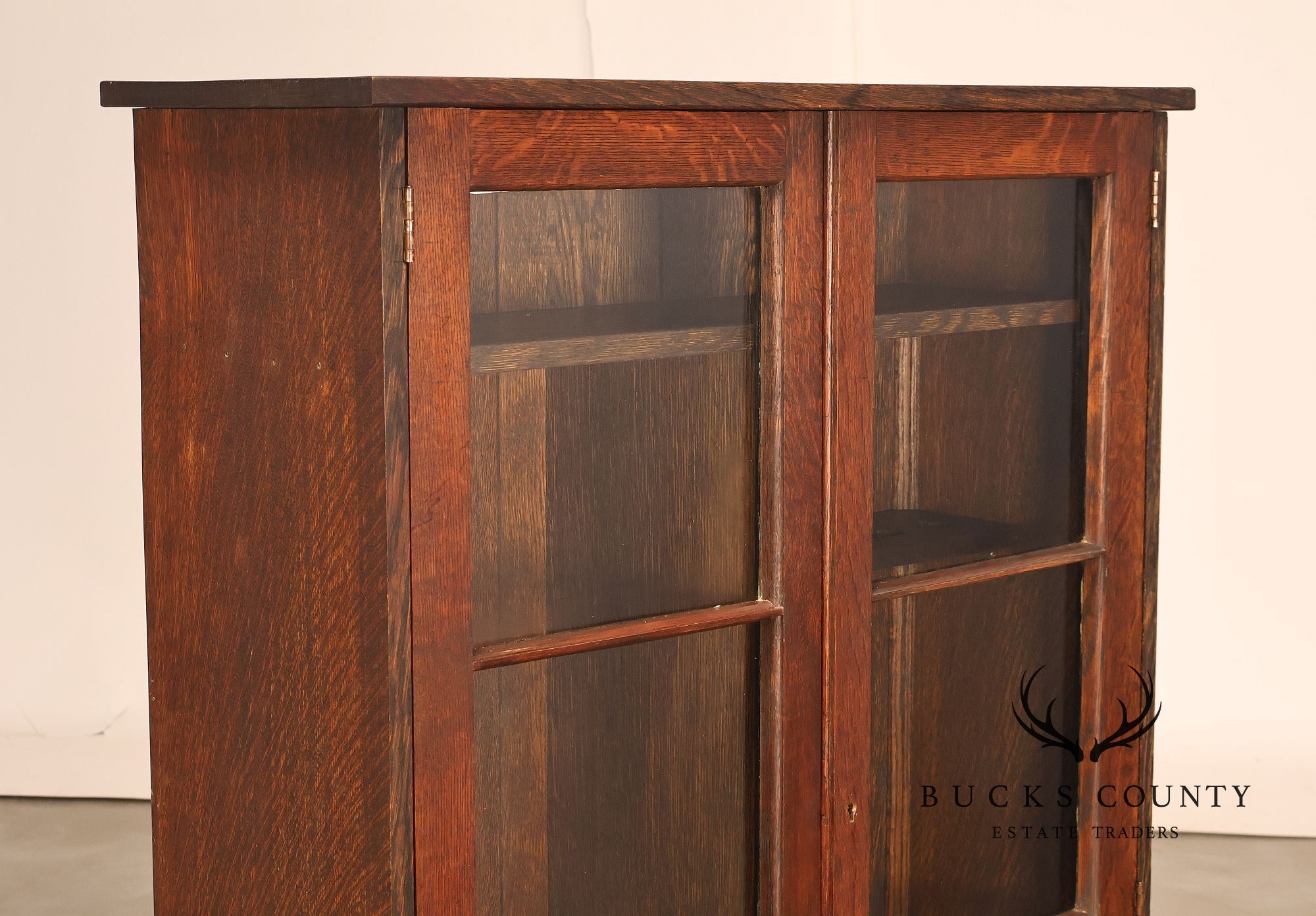 Antique Arts And Crafts Oak Two-Door Gun Cabinet