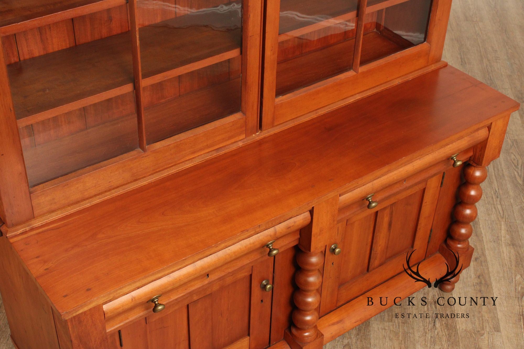 Antique American Empire Large Cherry Stepback Bookcase