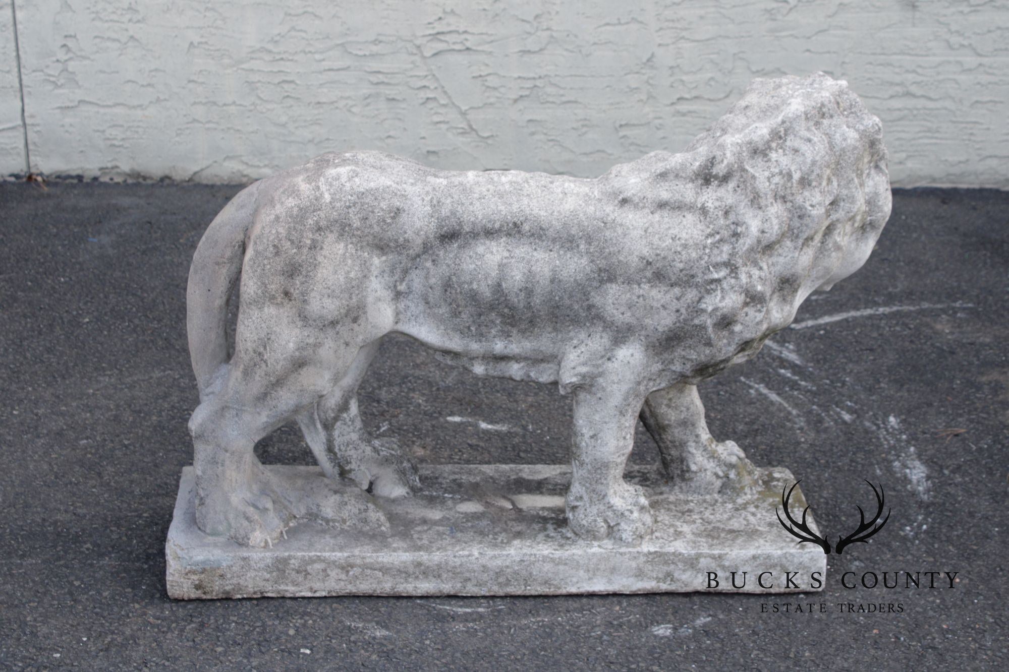 Vintage Pair Of Cast Stone Standing Lion Garden Statues