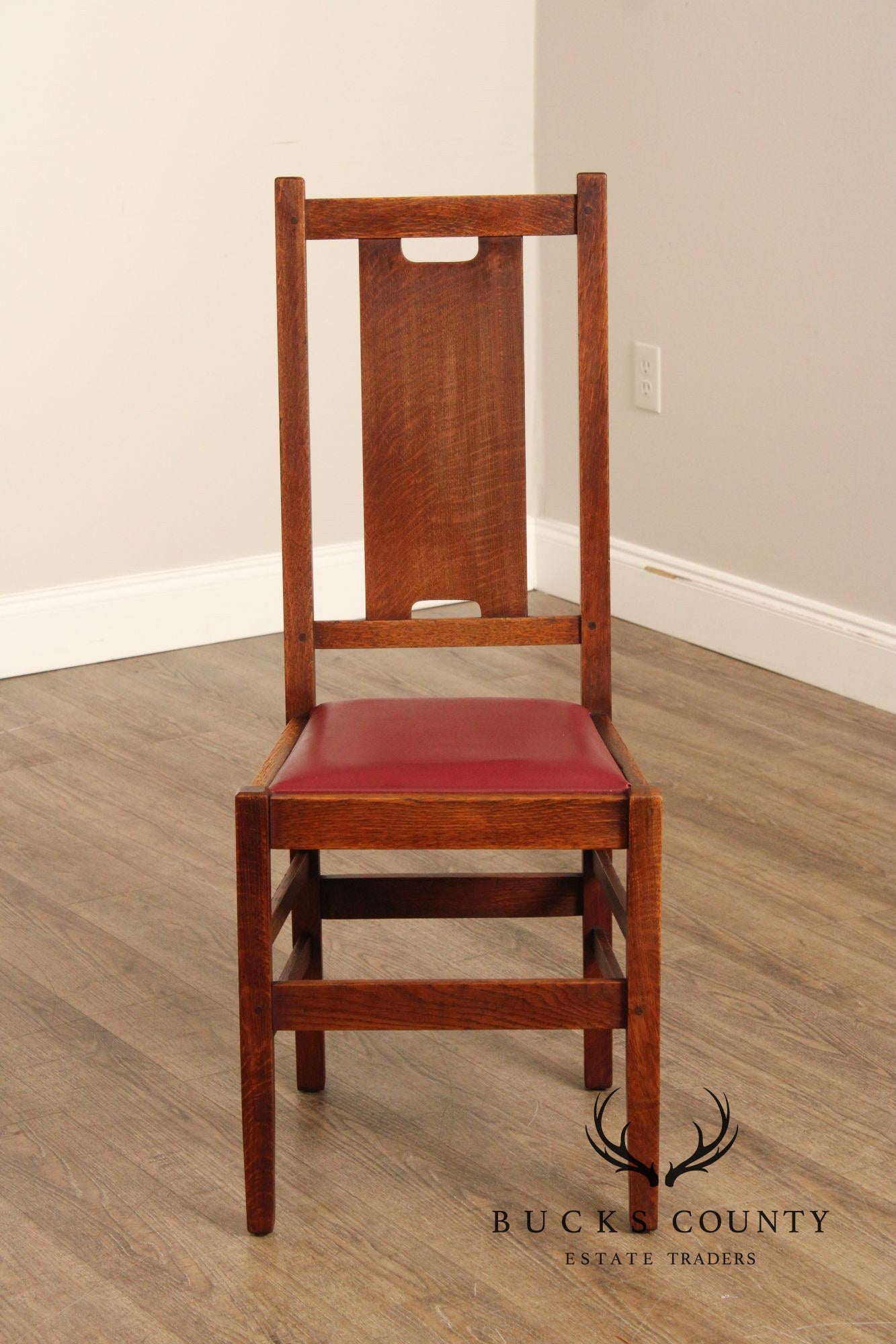 Gustav Stickley Antique Set Of Four Oak H-Back Dining Chairs