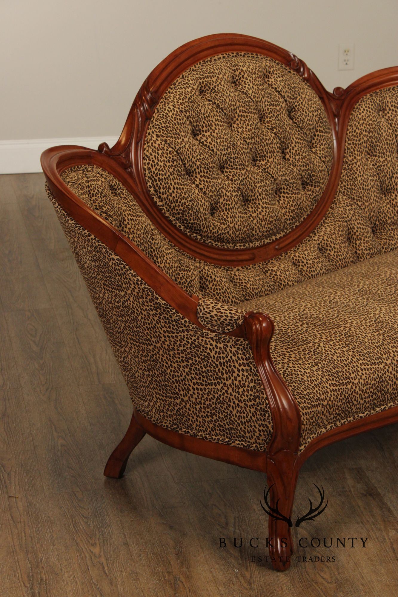 Antique Victorian Carved Walnut Frame Tufted Sofa