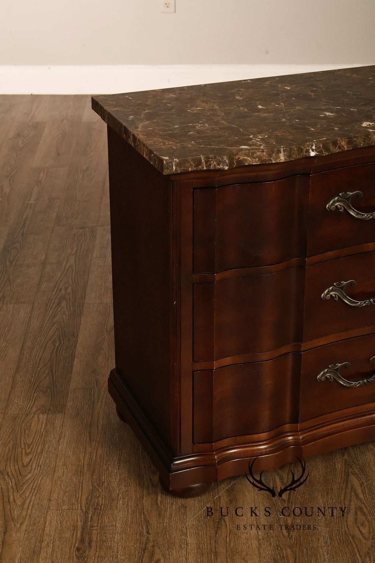 Bernhardt French Provincial Pair Of Marble Top Three-Drawer Nightstands