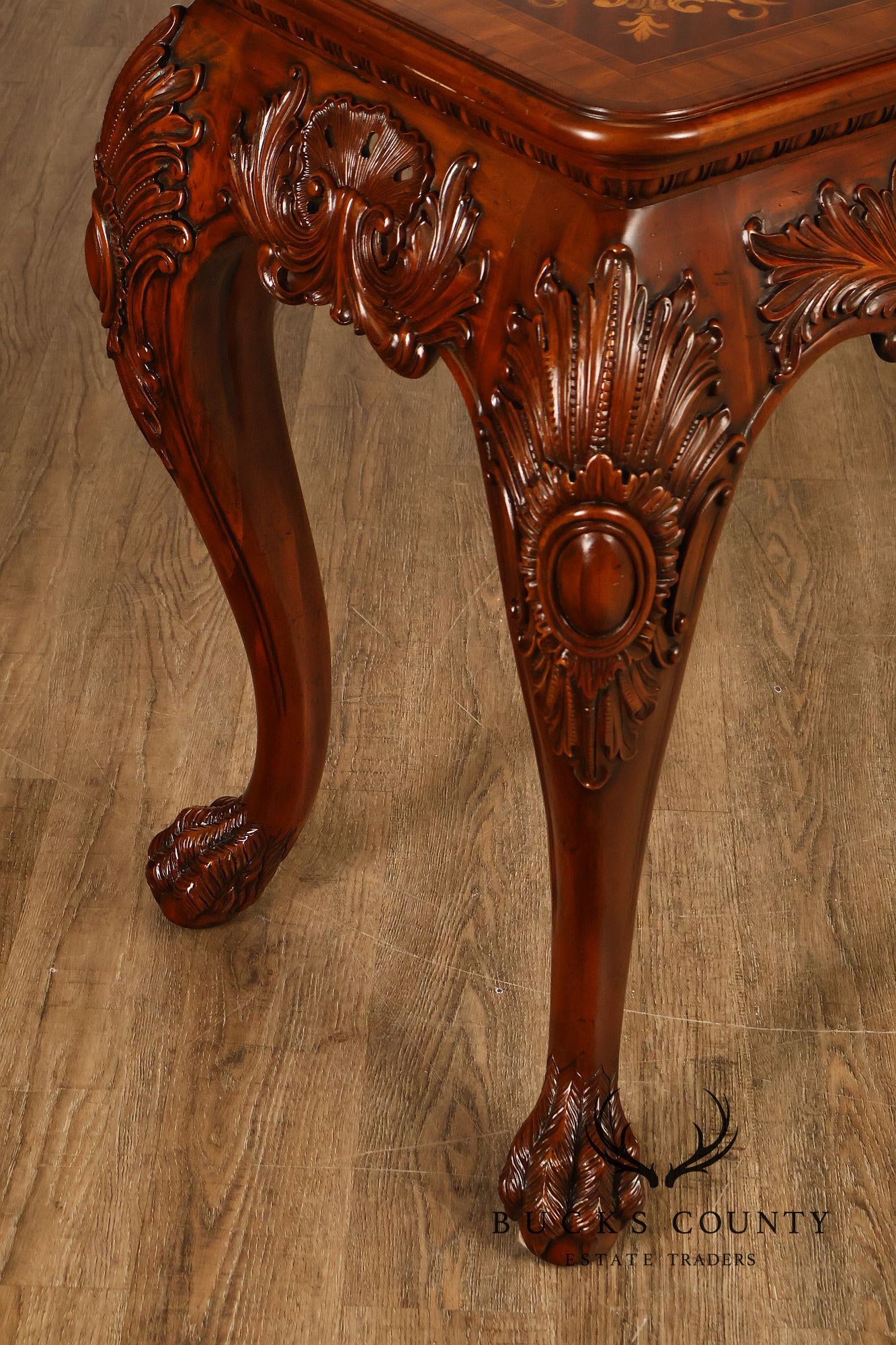 Maitland-Smith Georgian Style Carved Mahogany Inlaid Console Table