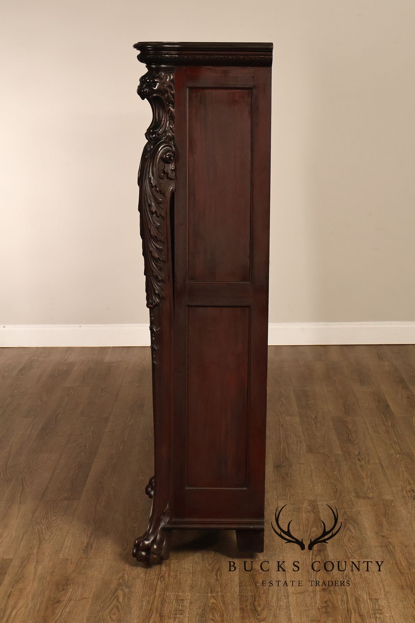 Antique R.J. Horner Lion Carved Mahogany Three-Door Bookcase