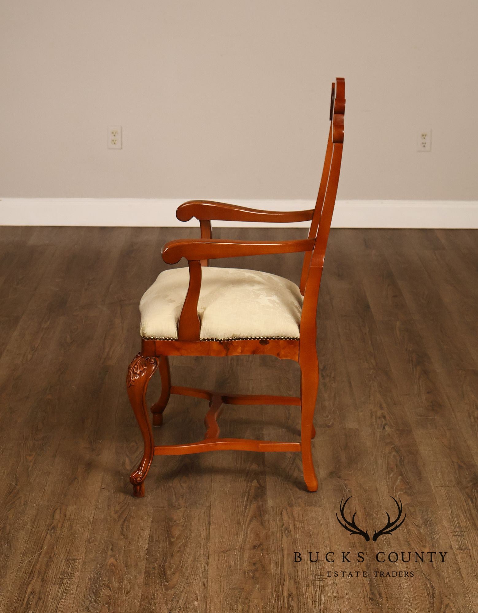 Italian Baroque Style Set of Eight Inlaid Olive Wood Dining Chairs