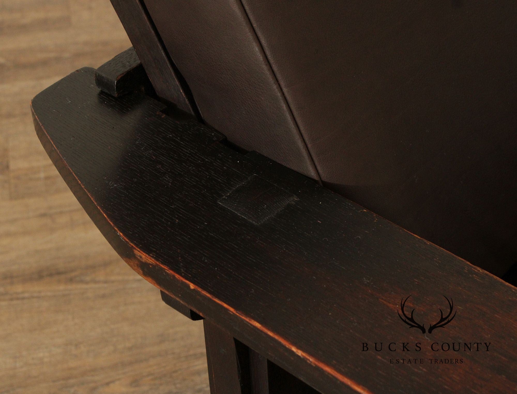 L & JG Stickley Antique Mission Oak and Leather Morris Chair