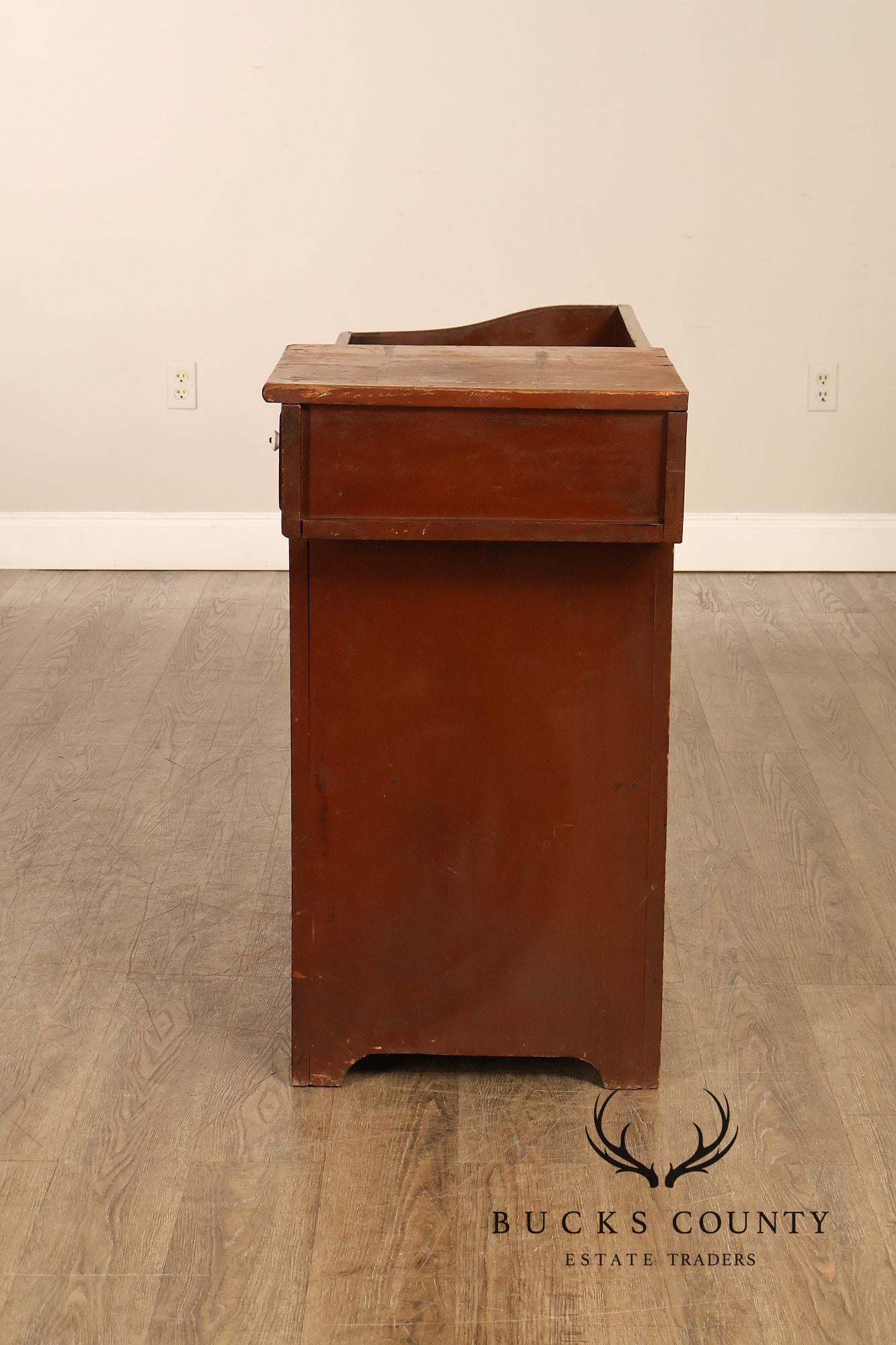 Antique Primitive Painted Dry Sink Cabinet With Gallery Back