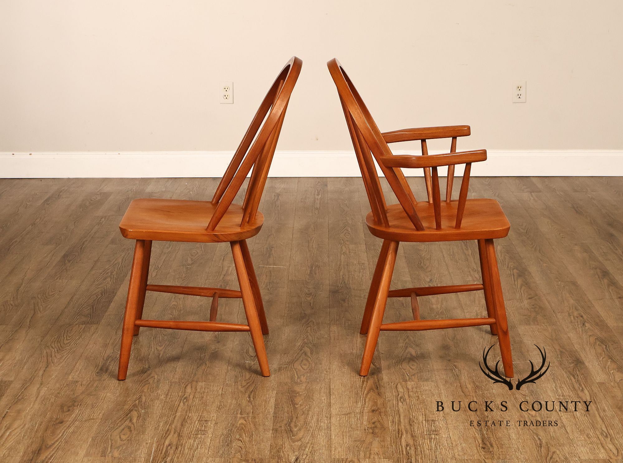 KD Sun Furniture Vintage Danish Modern Style Set of Six Teak Windsor Dining Chairs