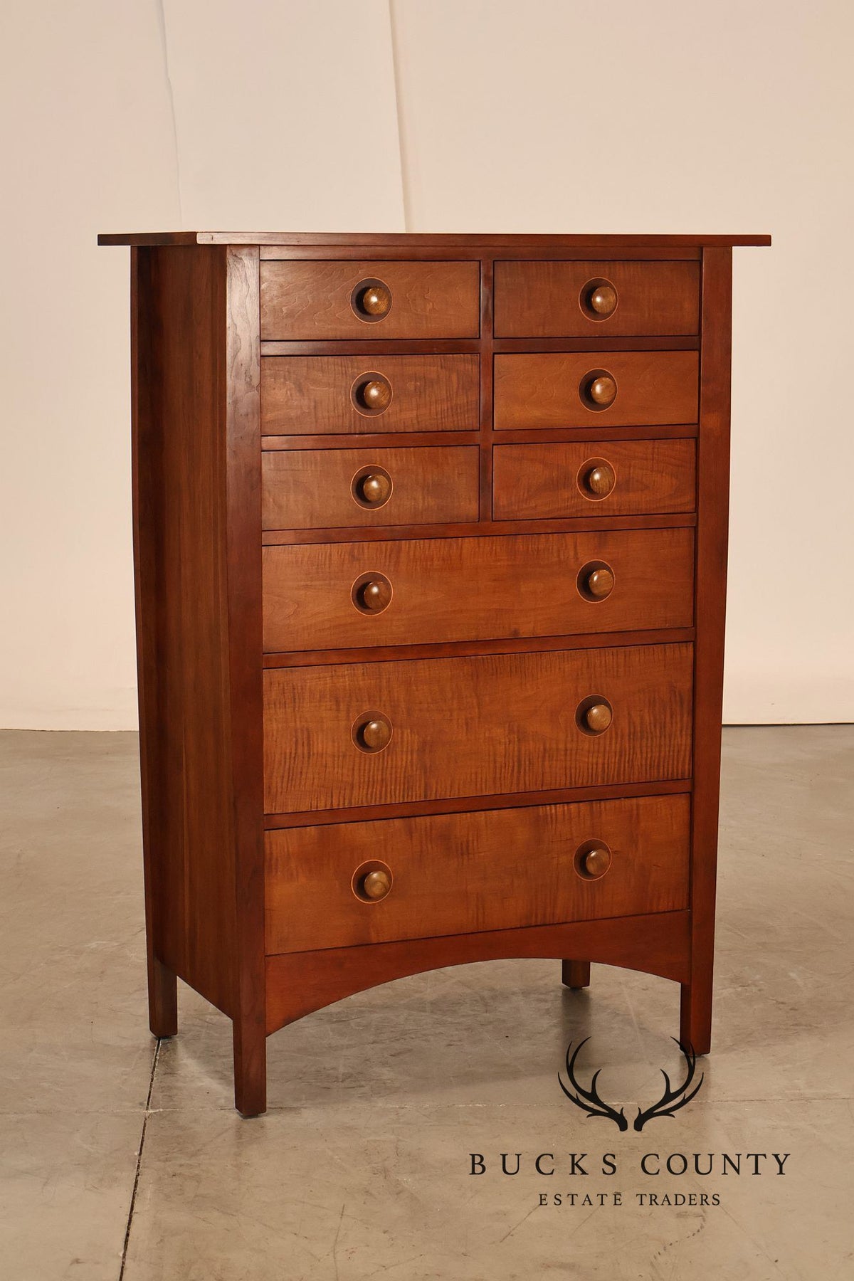 Stickley Mission Collection Harvey Ellis Cherry Inlaid Tall Chest Of Drawers