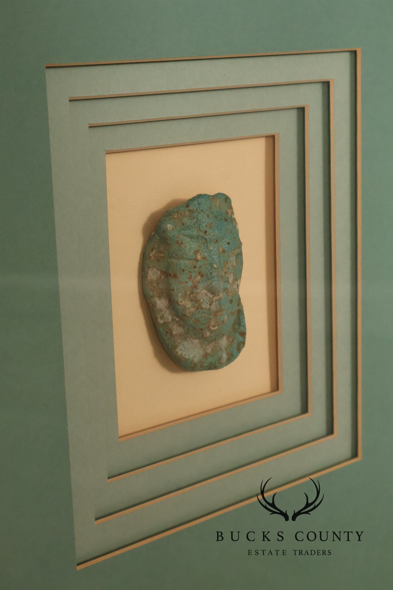Kinder-Harris Pair Of Framed Turquoise Mask Wall Art, Dated 1987
