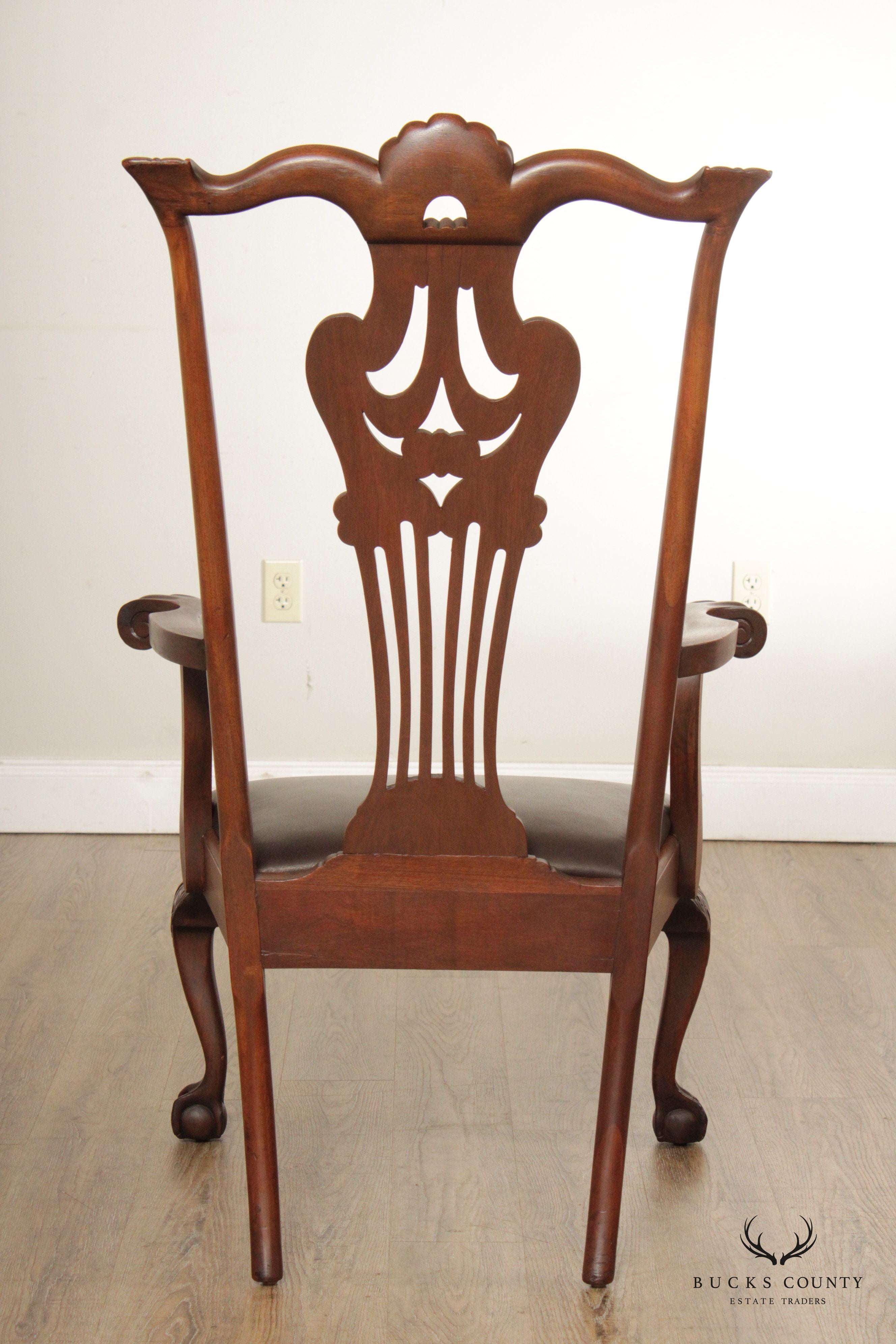 Custom Quality Vintage Chippendale Style Mahogany High-Back Armchair