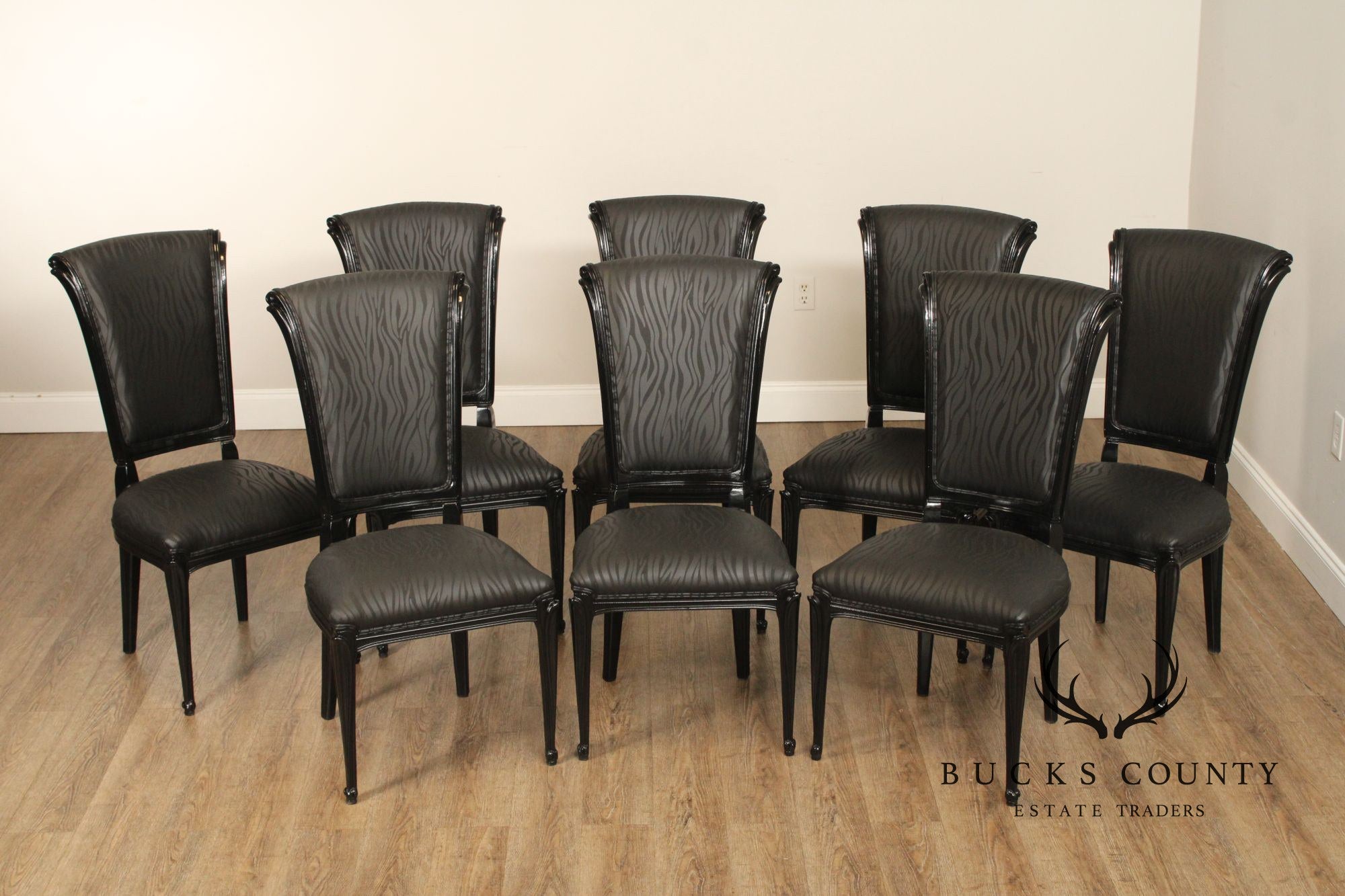 Italian Art Deco Style Set of Eight Ebonized Dining Chairs