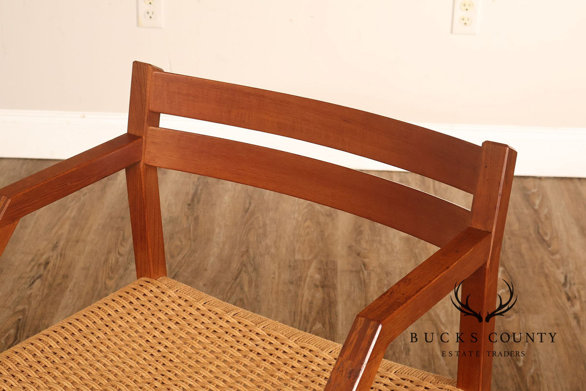 Mid-Century Modern Teak Armchair With Woven Rush Seat