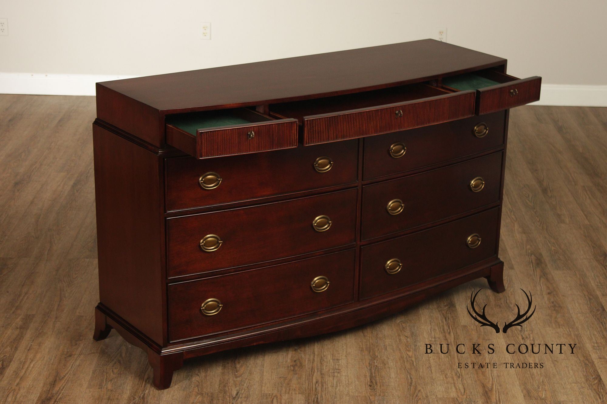 Lauren Ralph Lauren Mahogany Hepplewhite Style Bow Front 9 Drawer Dresser